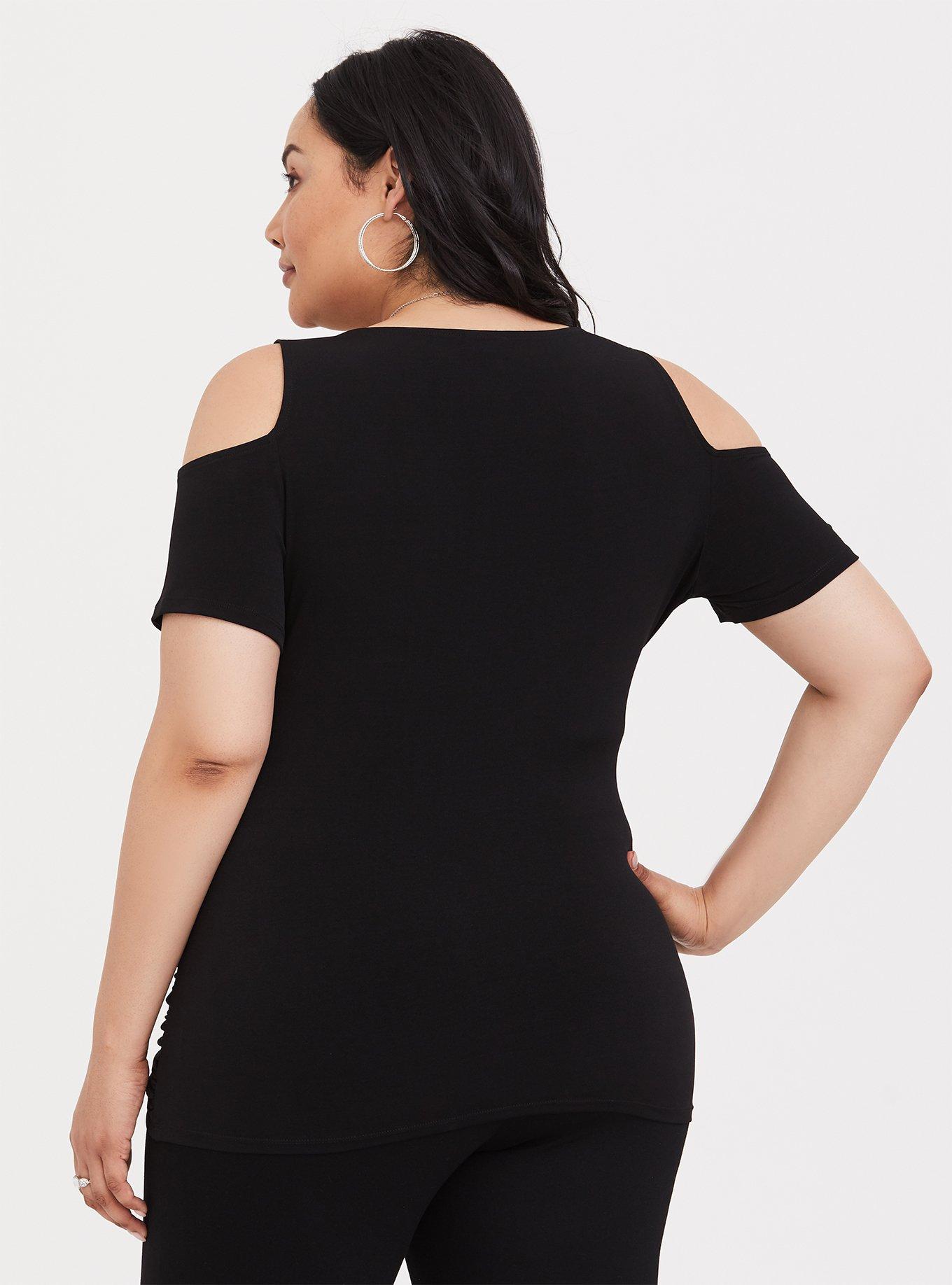 Studio Knit Cold Shoulder Top, DEEP BLACK, alternate