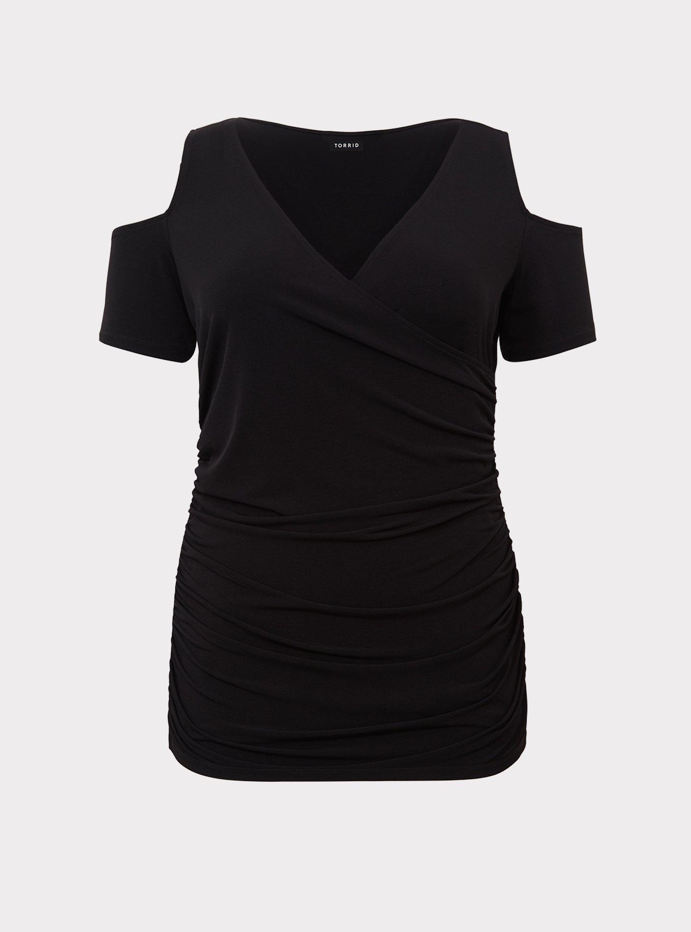 Studio Knit Cold Shoulder Top, DEEP BLACK, hi-res