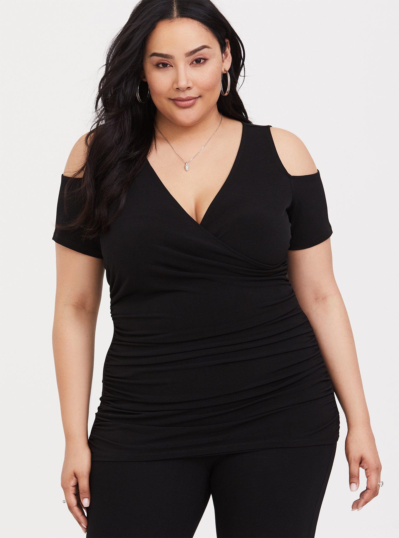 Studio Knit Cold Shoulder Top, DEEP BLACK, hi-res