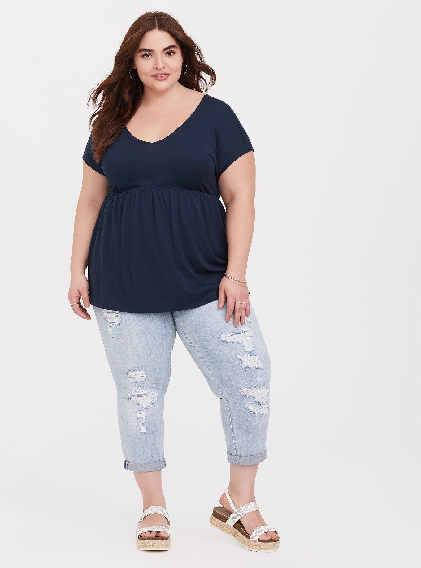 Plus Size Babydoll Girlfriend Heritage Cotton Strappy Back Tee, VIVID BLUE, alternate