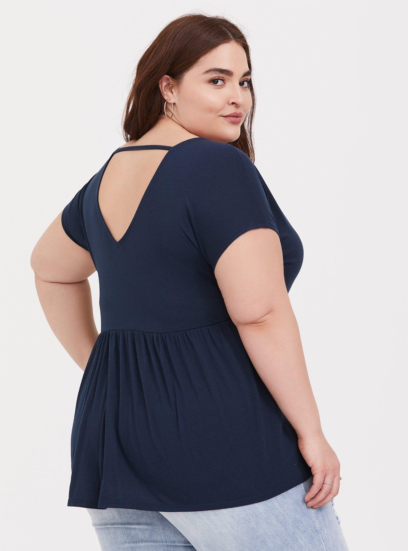 Plus Size Babydoll Girlfriend Heritage Cotton Strappy Back Tee, VIVID BLUE, alternate