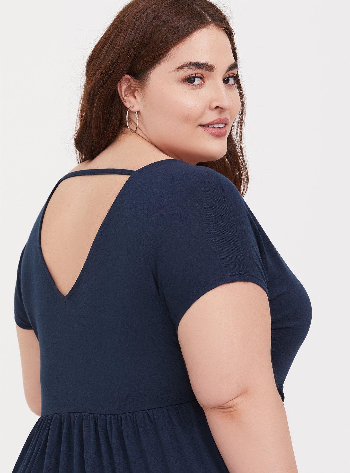 Plus Size Babydoll Girlfriend Heritage Cotton Strappy Back Tee, VIVID BLUE, alternate