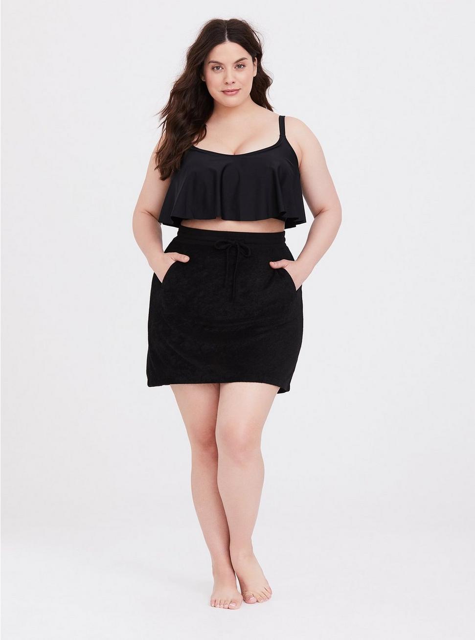 Plus Size - Black Terry Cloth Drawstring Skirt Swim Cover-Up - Torrid