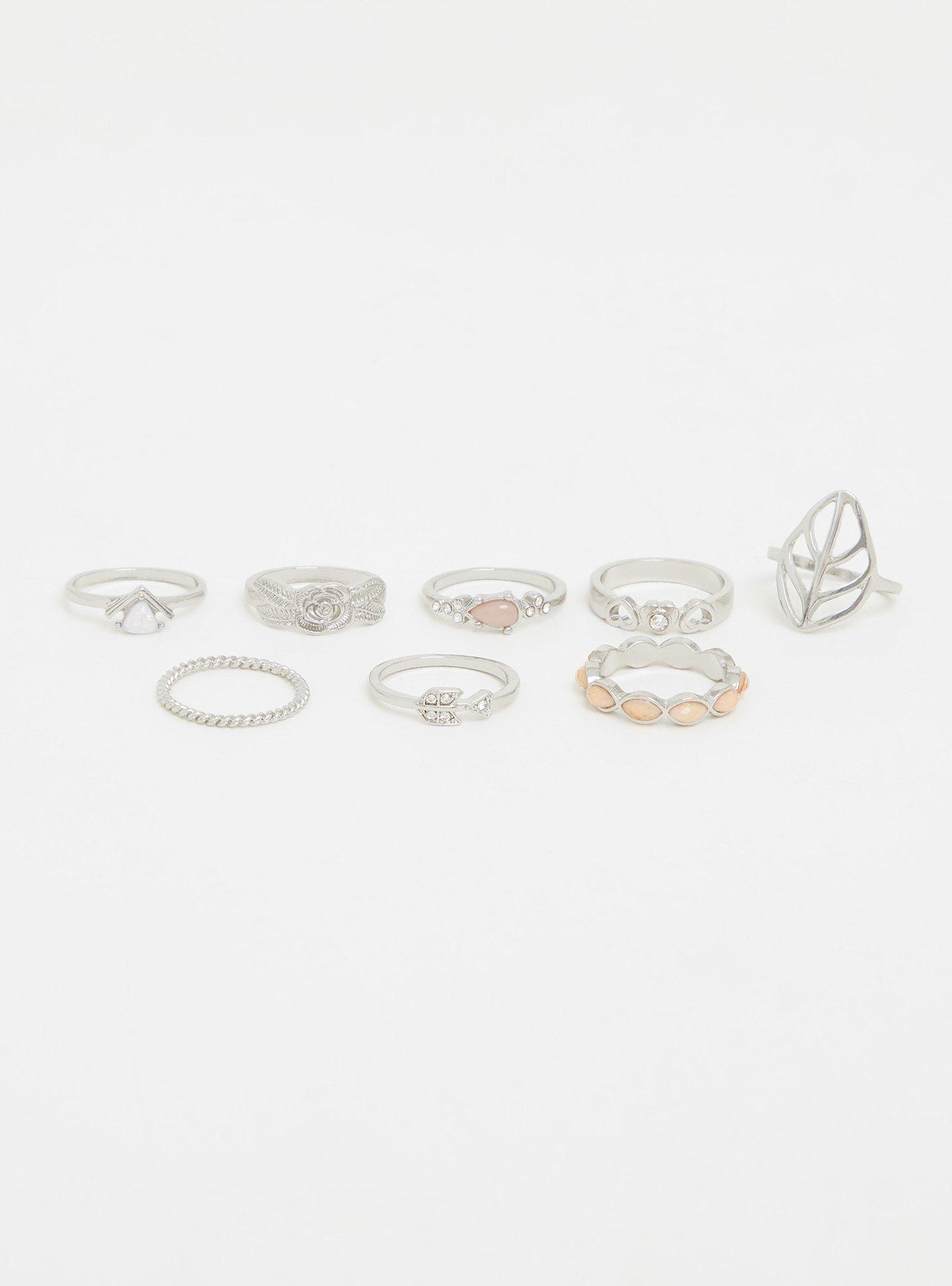 Plus Size Silver-Tone Peach Ring Set - Set of 8, SILVER, alternate