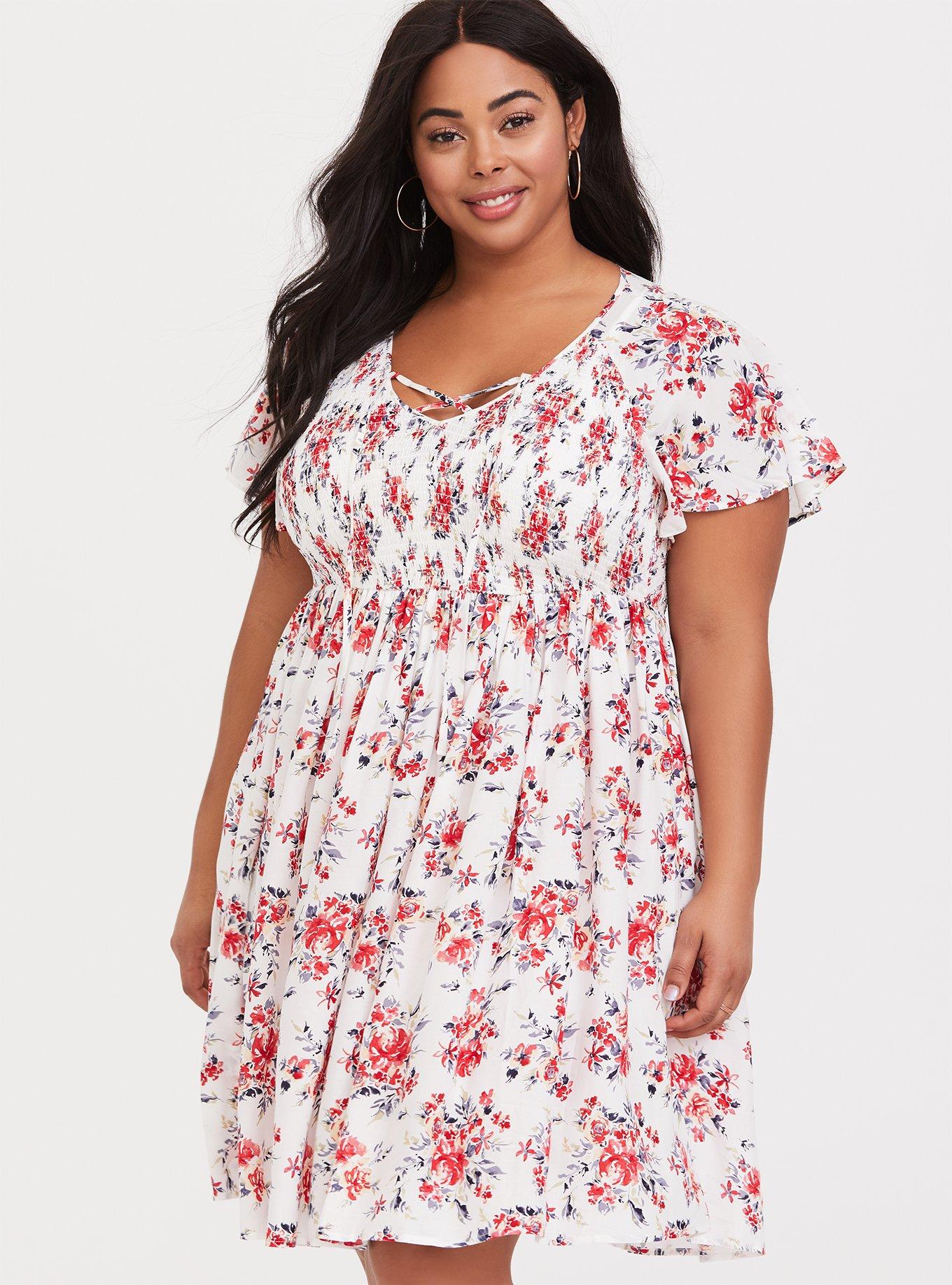 Torrid Ivory Floral Challis Drawstring Skater Dress Size 2X New buy With Tags