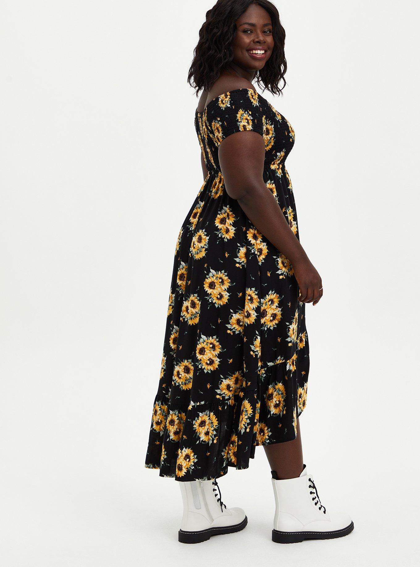 Off the best sale shoulder sunflower dress