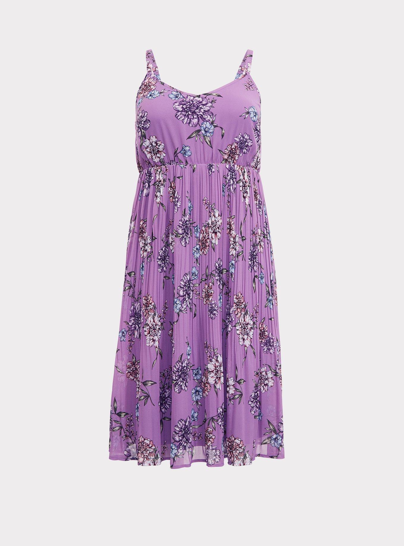 Lavender Purple Floral Chiffon Midi Dress, , hi-res