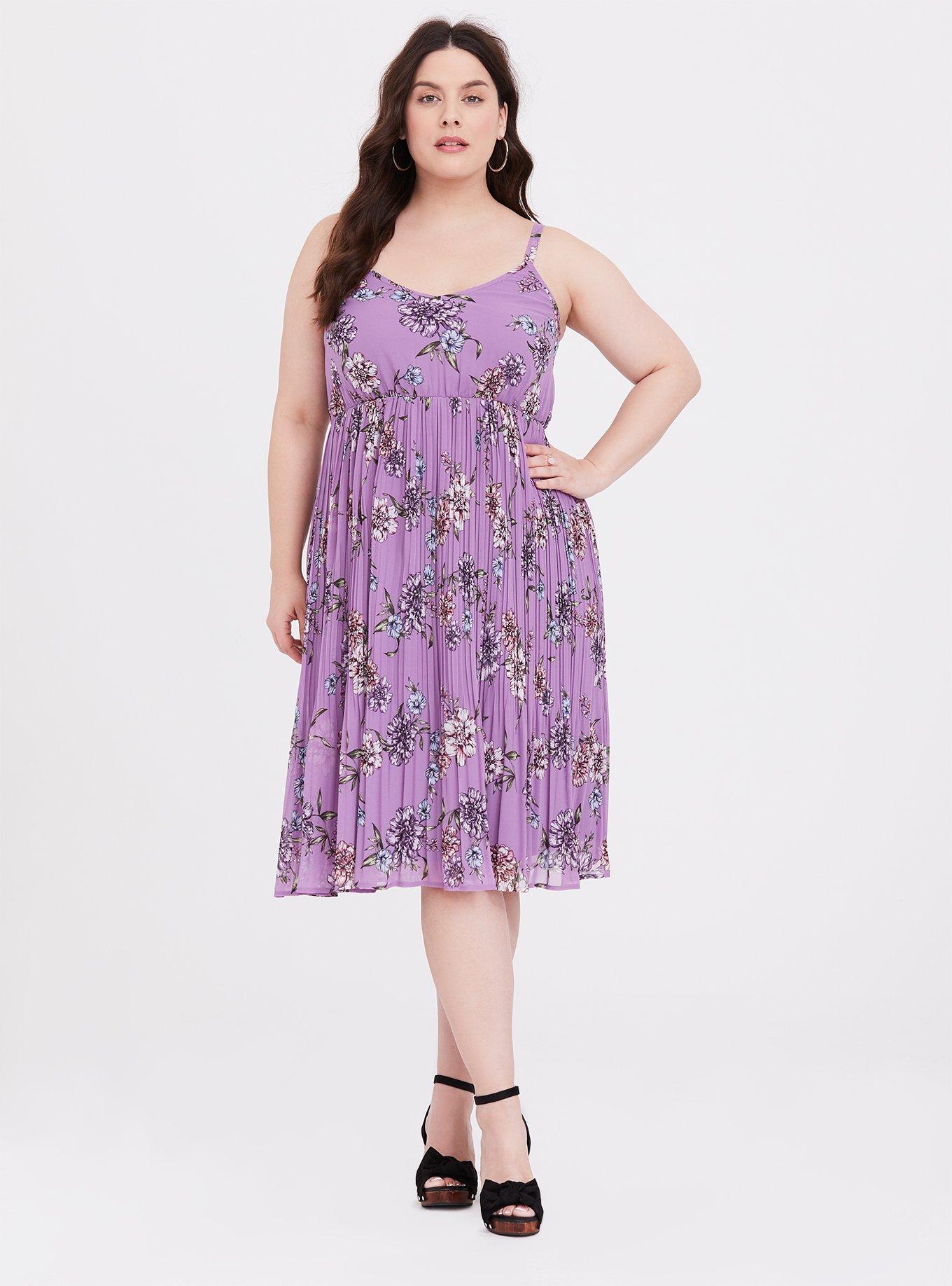 Lavender Purple Floral Chiffon Midi Dress, , hi-res