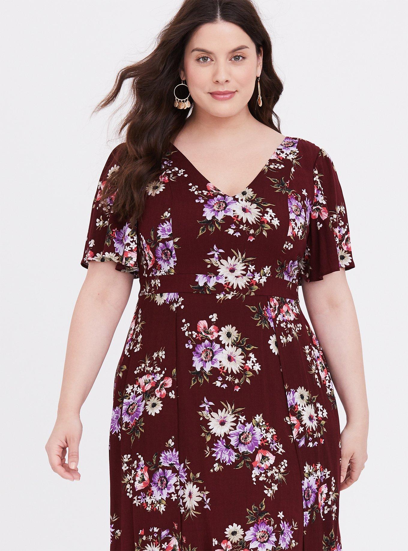 Red Wine Floral Gauze Maxi Dress, FLORAL BURGUNDY, alternate