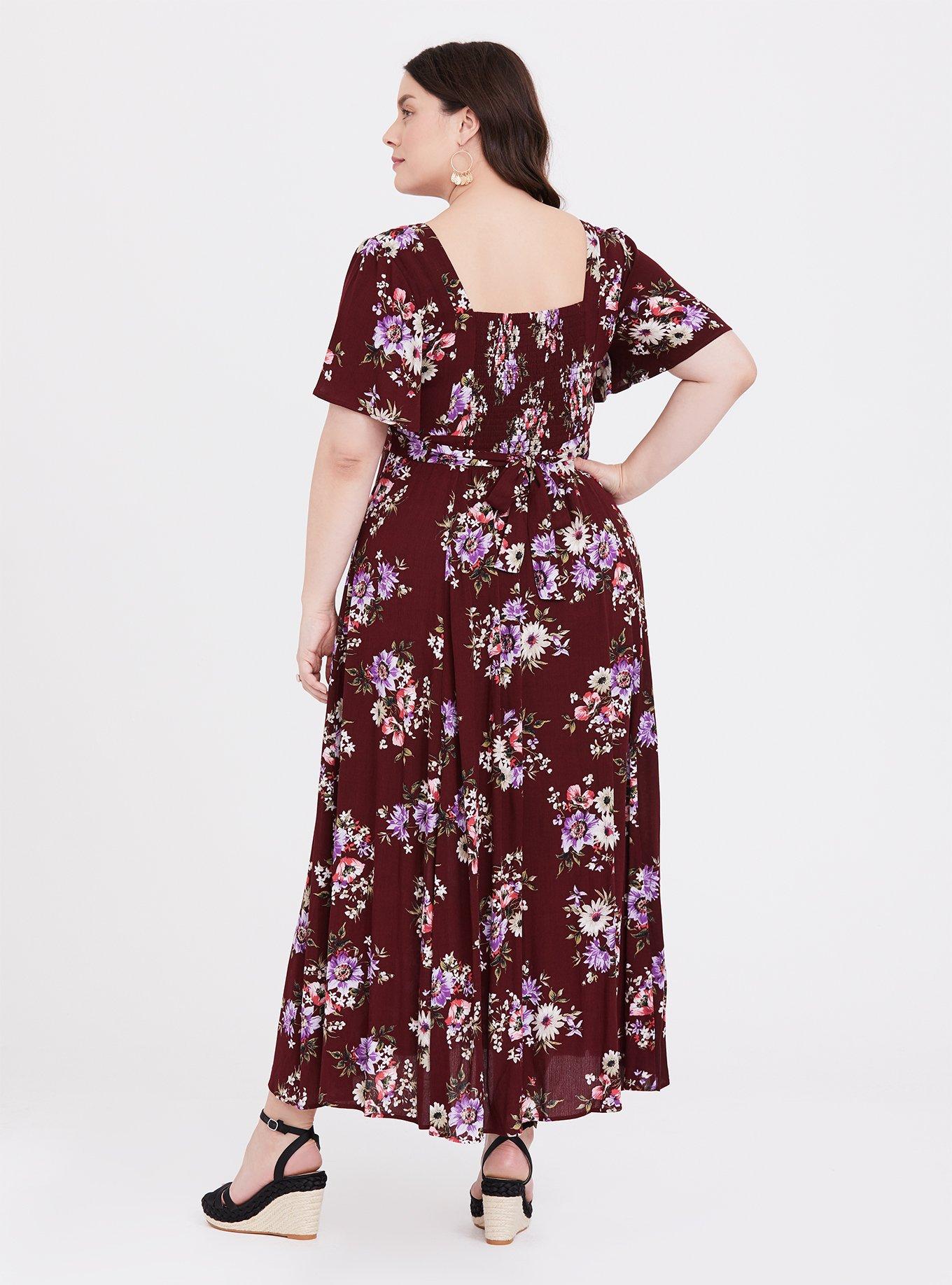 Red Wine Floral Gauze Maxi Dress, FLORAL BURGUNDY, alternate