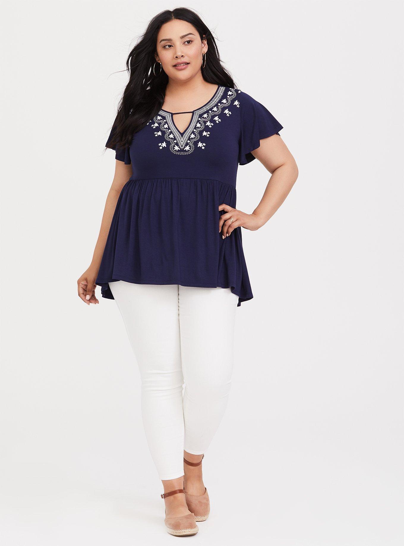 Plus Size - Super Soft Blue Cutout Babydoll Top - Torrid