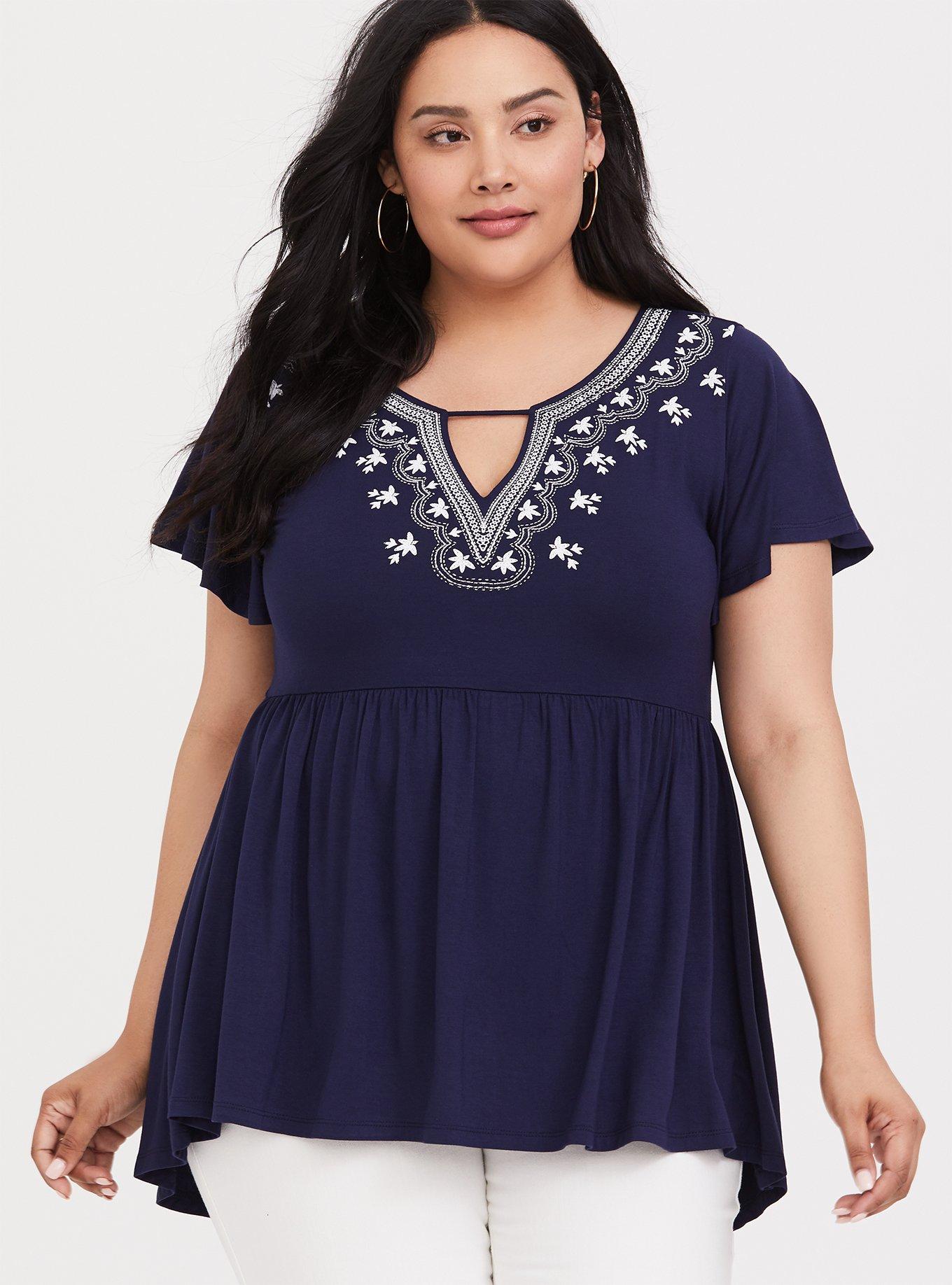 Plus Size - Super Soft Blue Cutout Babydoll Top - Torrid