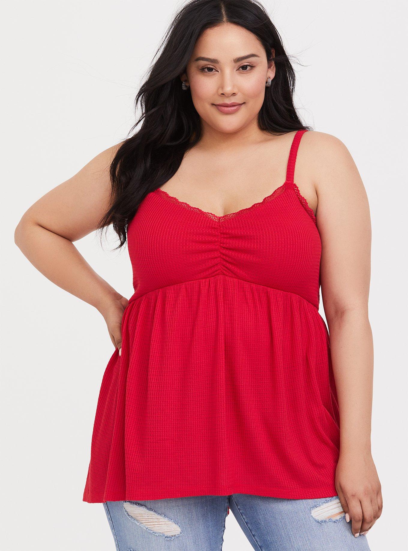 Plus Size - Red Waffle Knit Babydoll Cami - Torrid