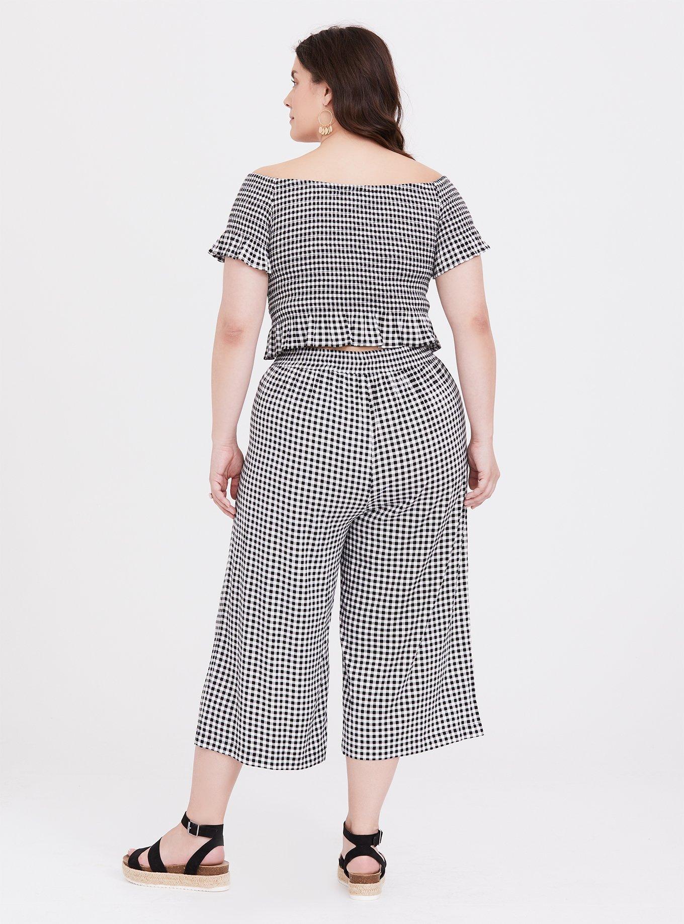Plus Size Black & White Gingham 2-Piece Culotte Set, GINGHAM WHITE BLACK, alternate