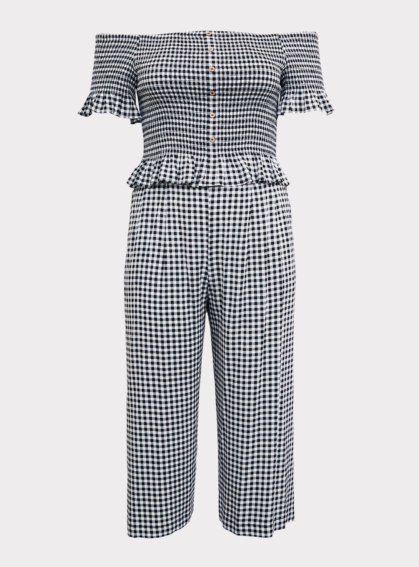Black & White Gingham 2-Piece Culotte Set, , hi-res