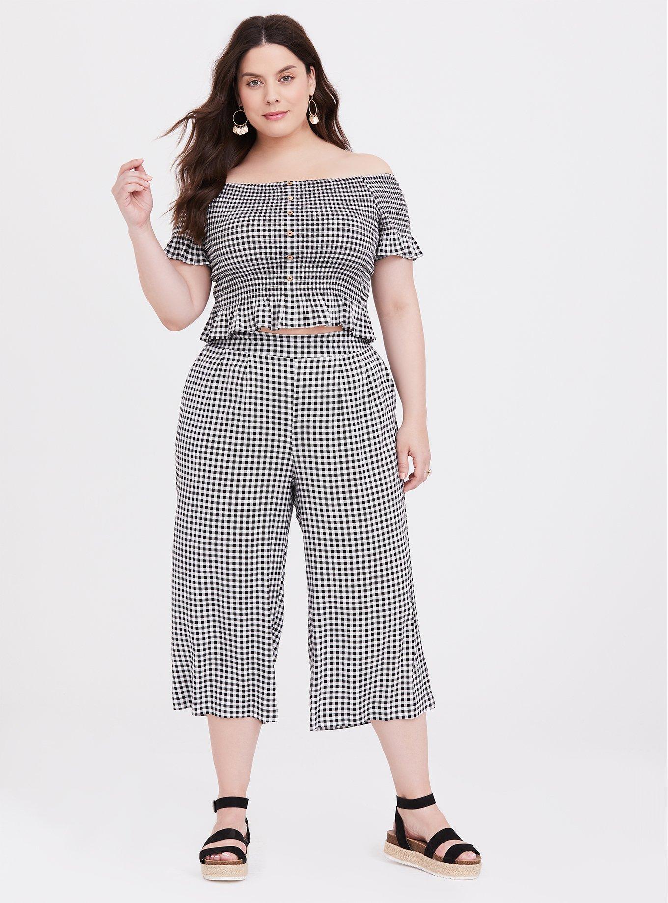 Black & White Gingham 2-Piece Culotte Set, , hi-res