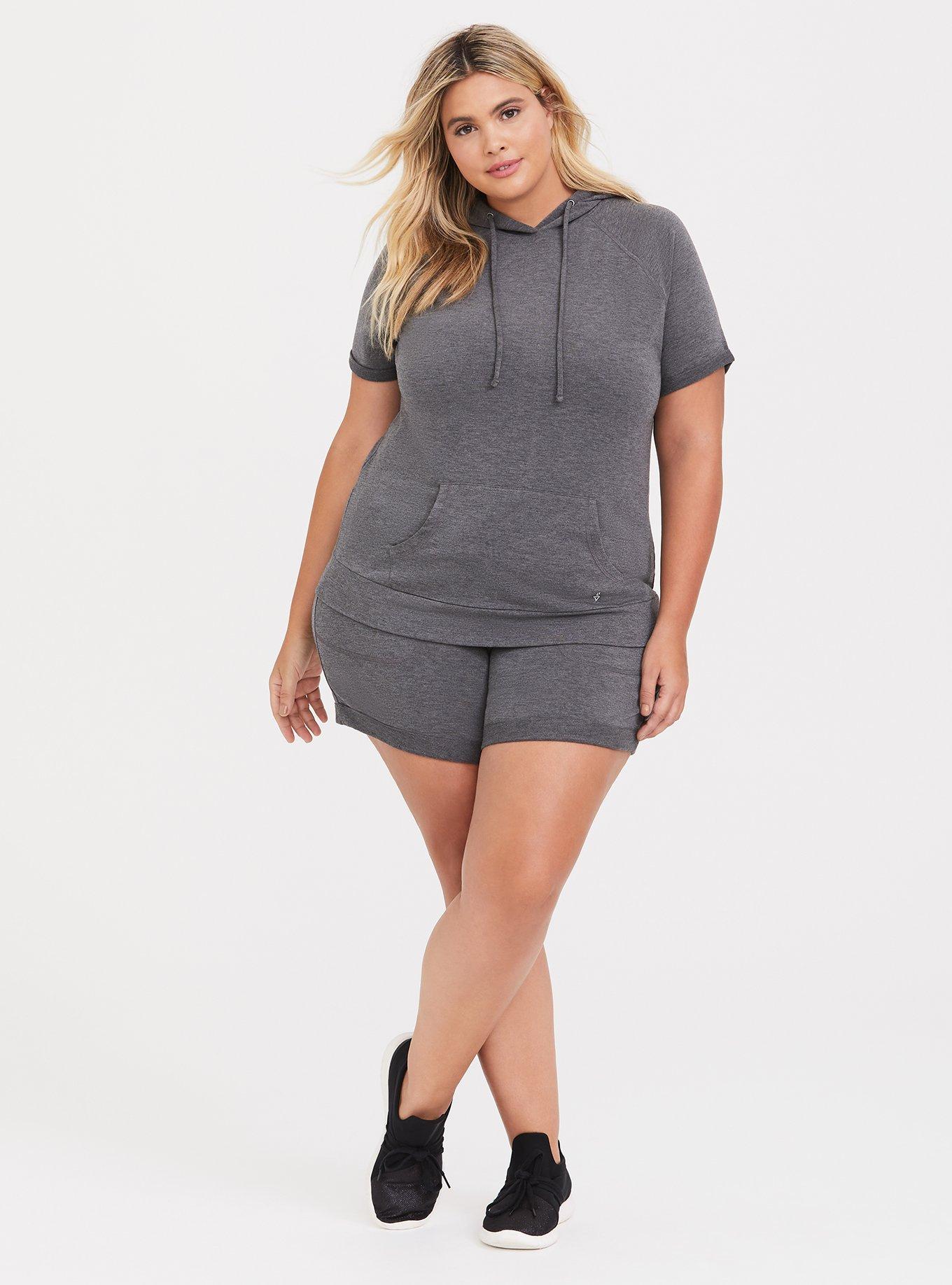 Grey Short Sleeve Active Hoodie, GREY, alternate