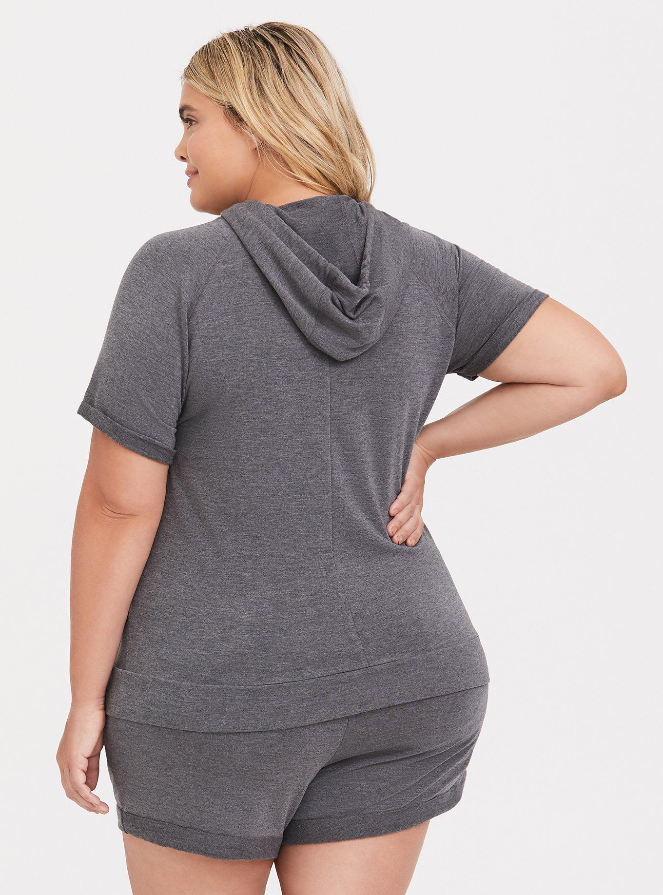 Grey Short Sleeve Active Hoodie, GREY, alternate