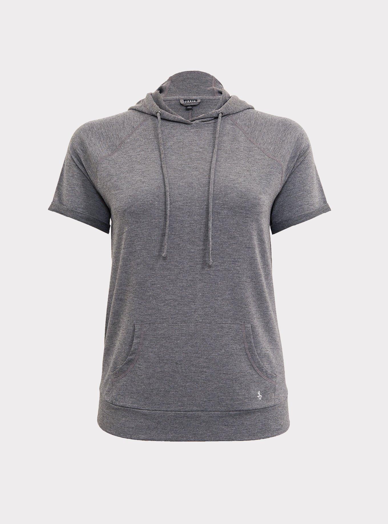 Grey Short Sleeve Active Hoodie, GREY, hi-res
