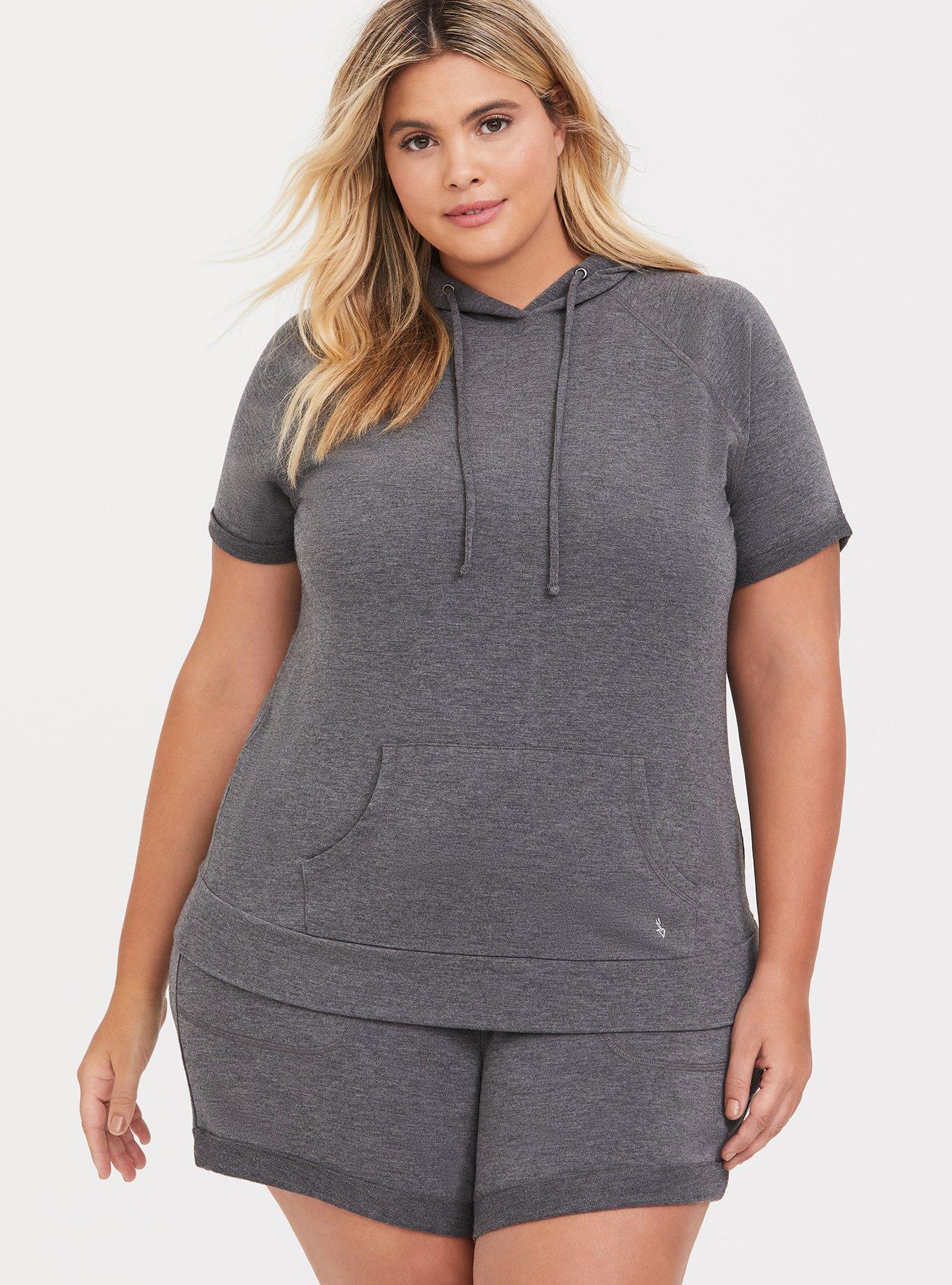 Grey Short Sleeve Active Hoodie, GREY, hi-res