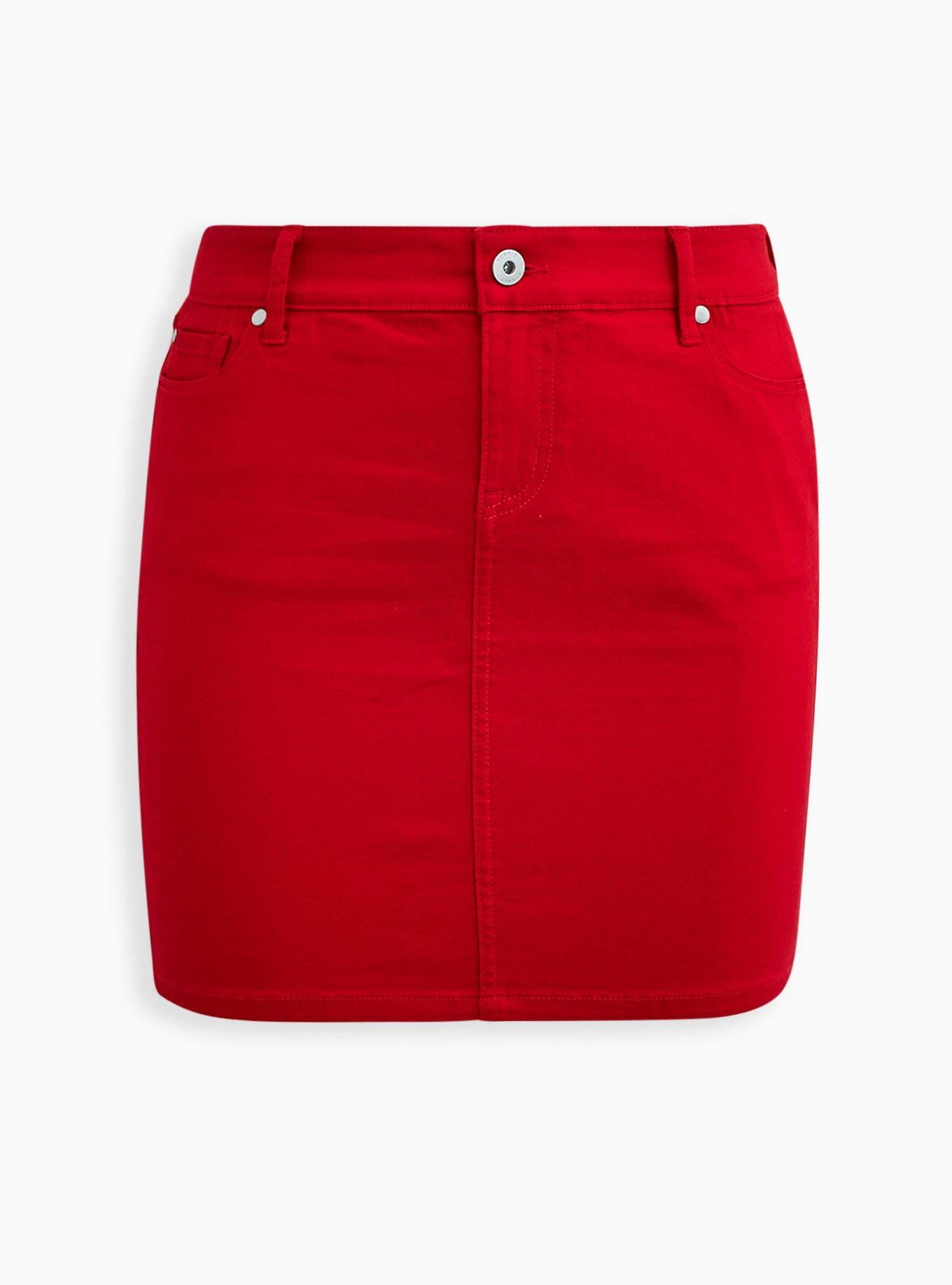 Plus size red denim sale skirt