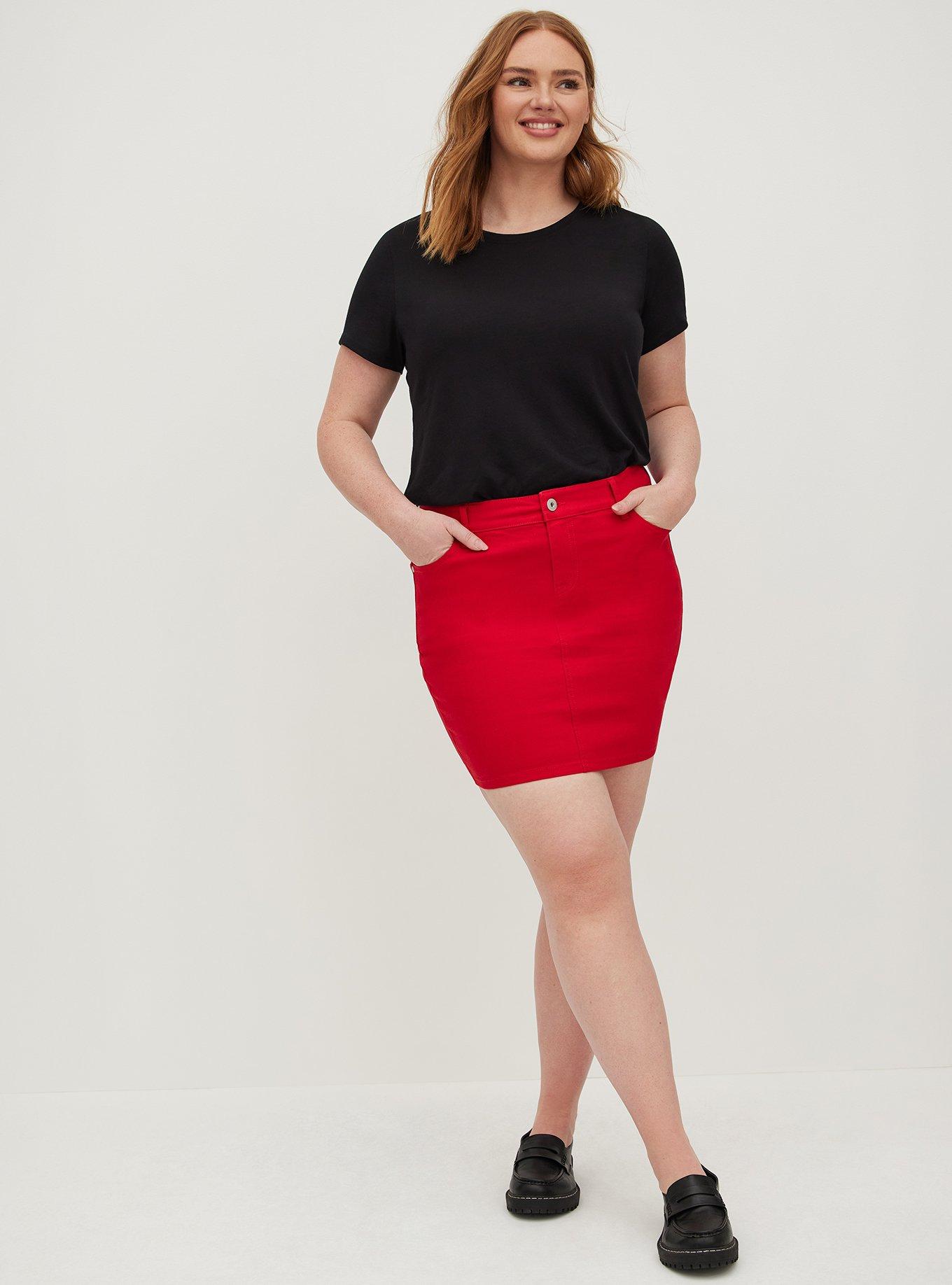 Plus Size - Ruby Red Denim Mini Skirt - Torrid