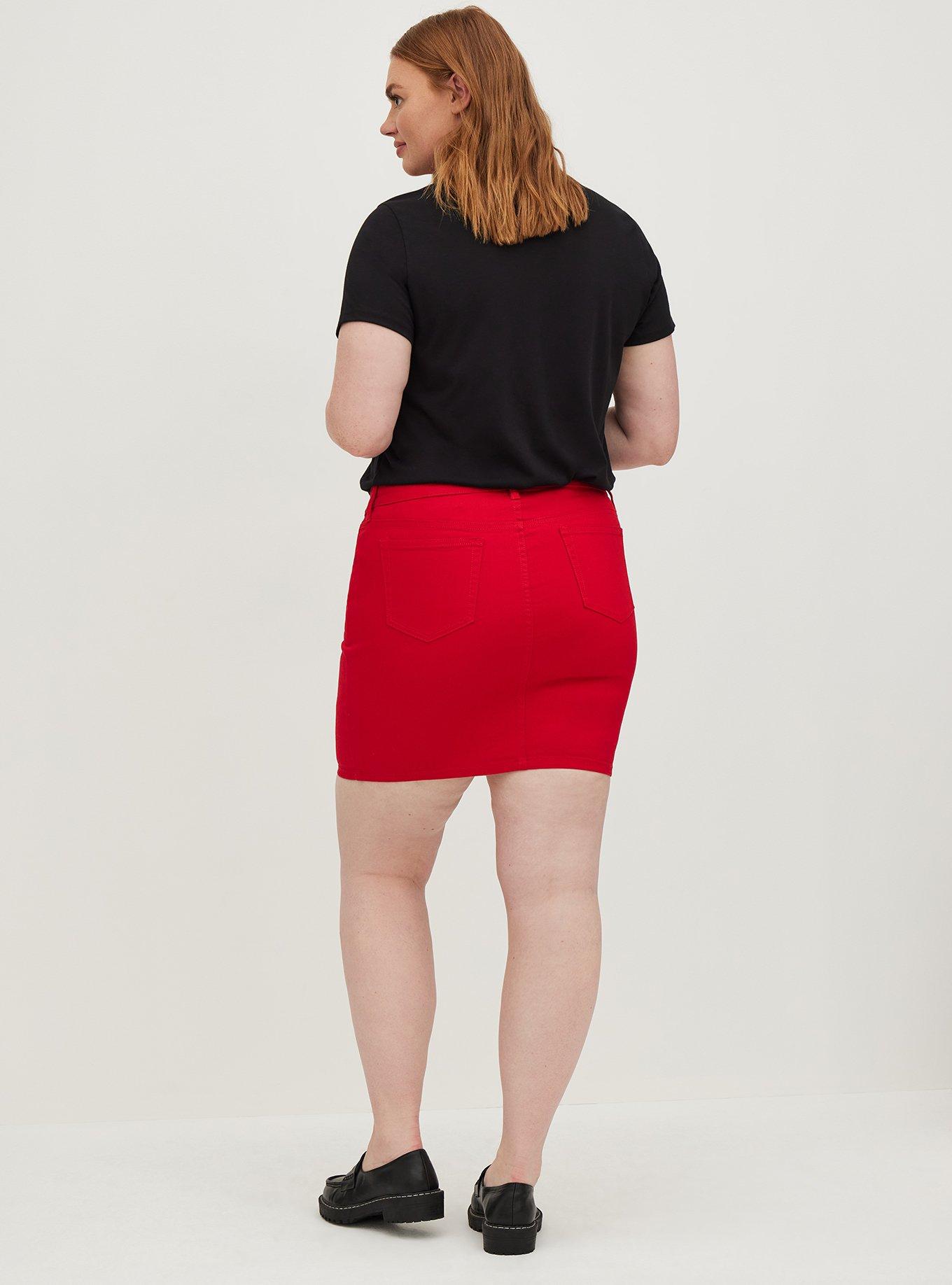 Plus Size - Ruby Red Denim Mini Skirt - Torrid