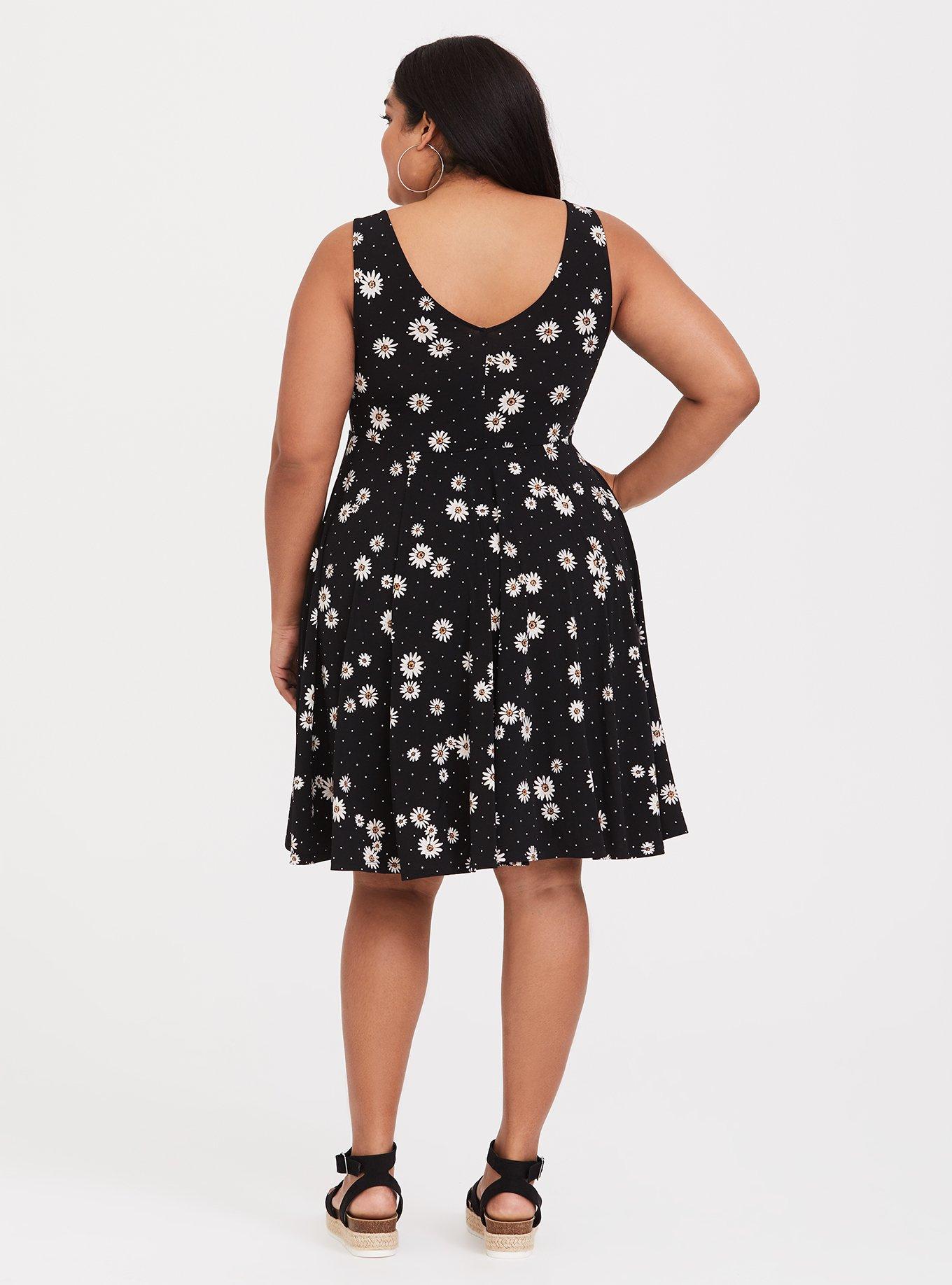 Black Floral & Dot Studio Knit Skater Dress, NONEC, alternate
