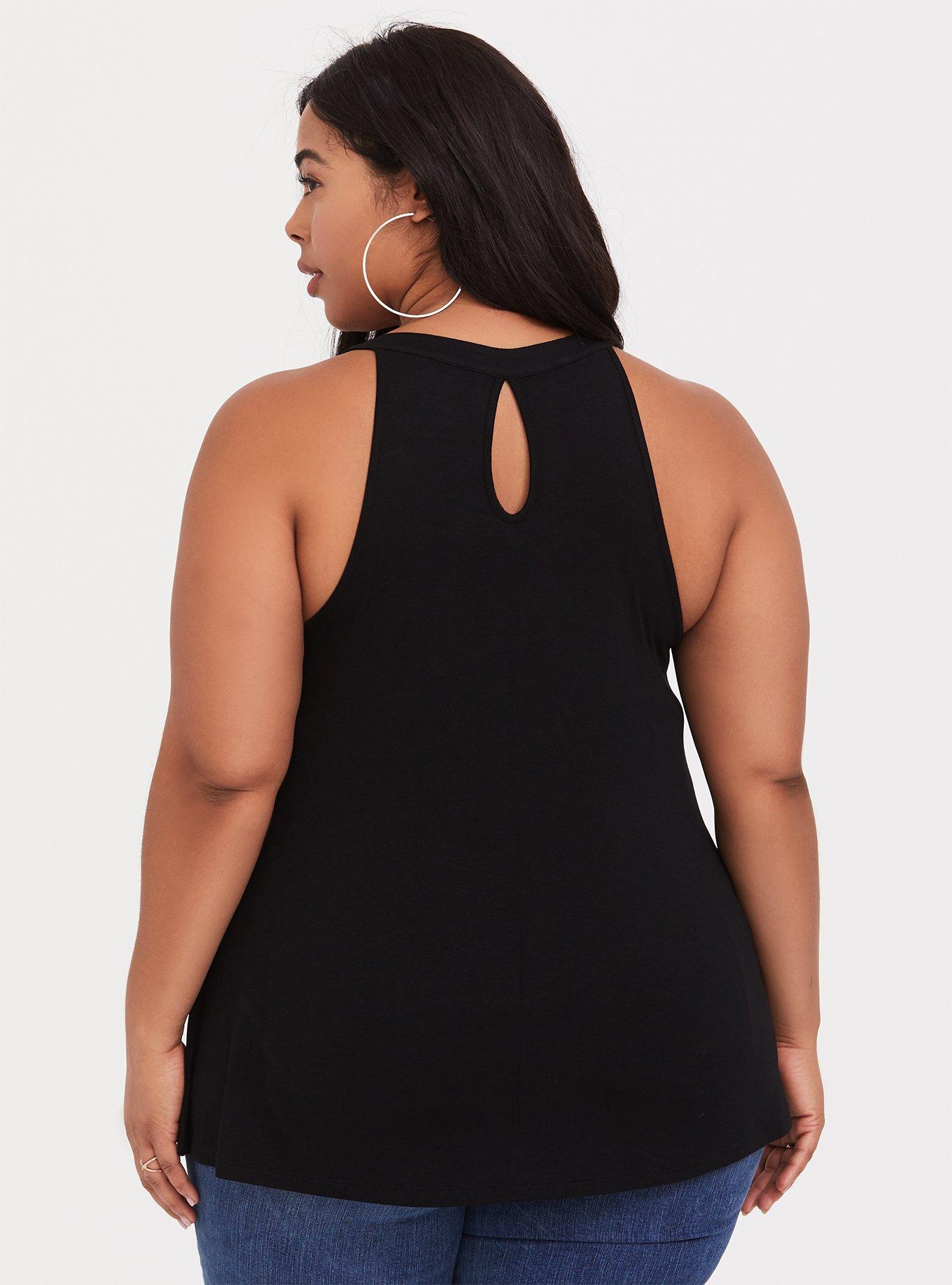 Plus Size Super Soft Black Sequin Heart Tank, DEEP BLACK, alternate