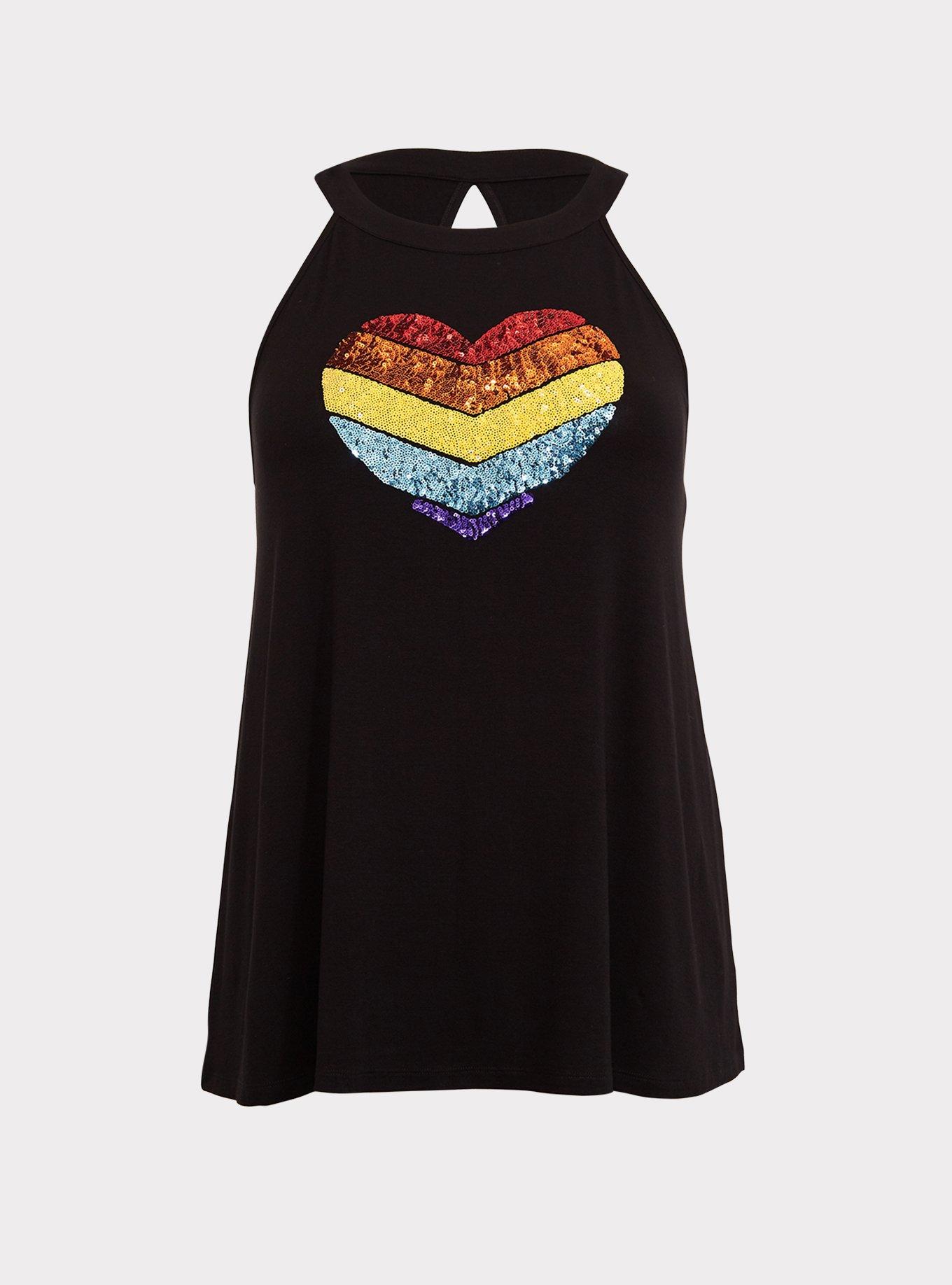 Plus Size Super Soft Black Sequin Heart Tank, DEEP BLACK, hi-res