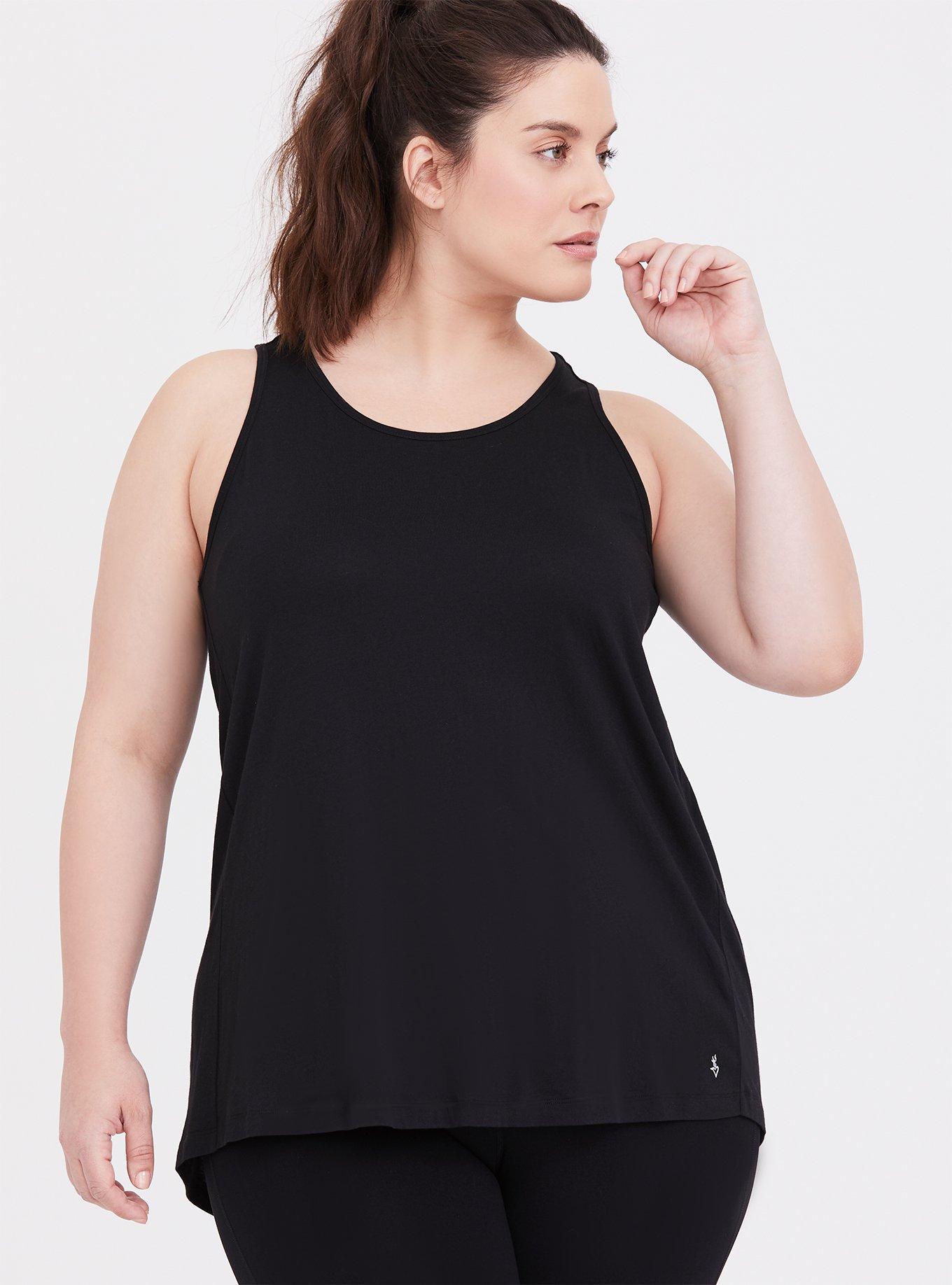 Plus Size Performance Cotton Split Back Sleeveless Active Tank, DEEP BLACK, alternate