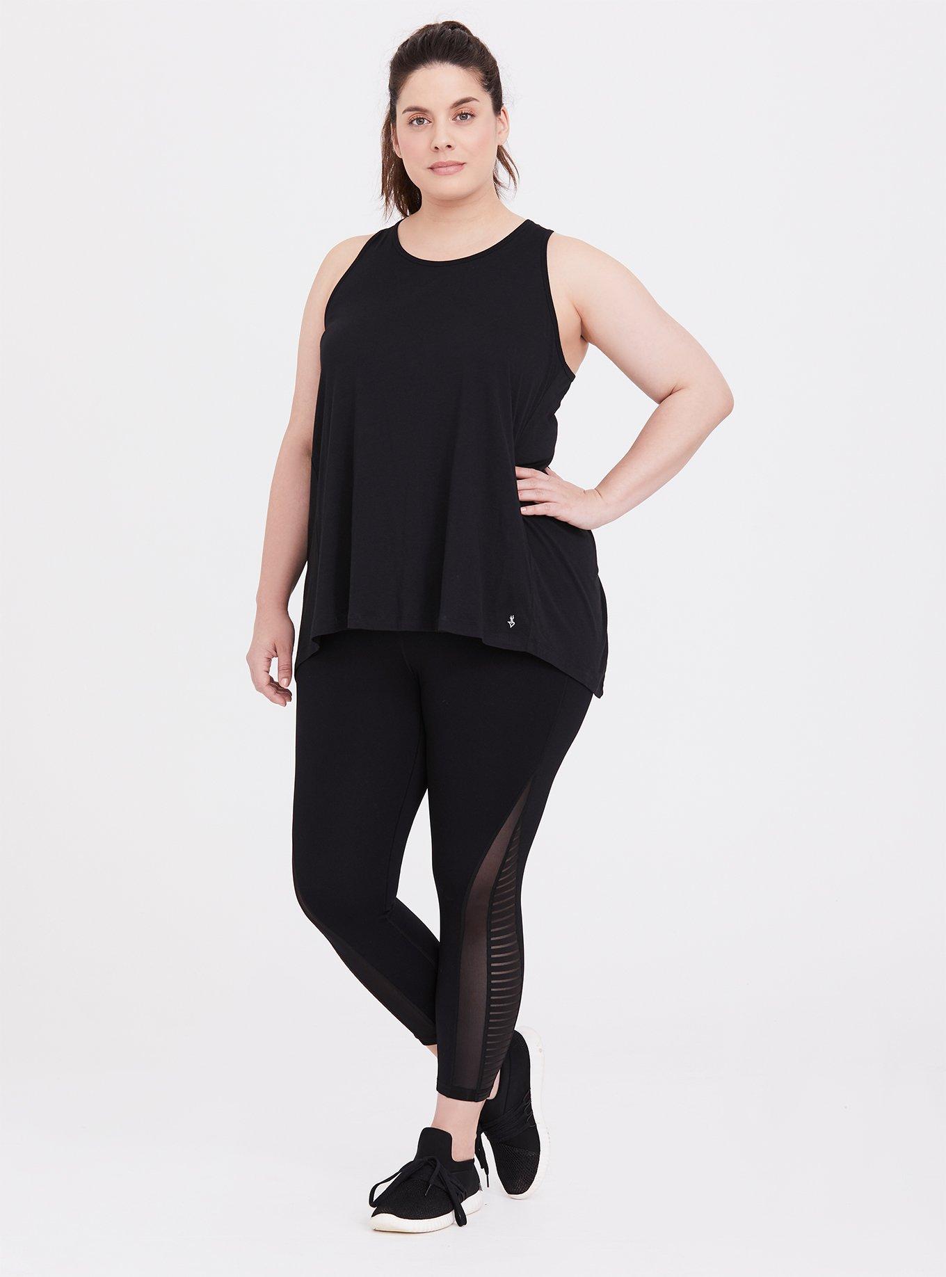 Plus Size Performance Cotton Split Back Sleeveless Active Tank, DEEP BLACK, alternate