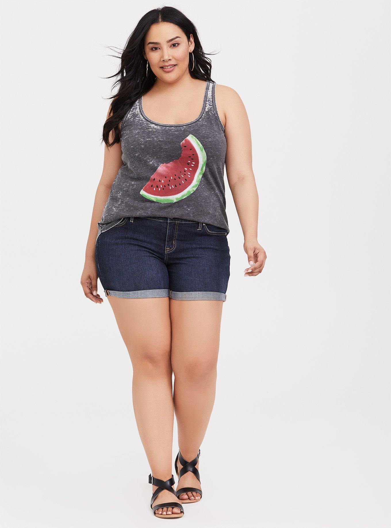 Plus Size Vintage Black Burnout Watermelon Tank, DEEP BLACK, alternate