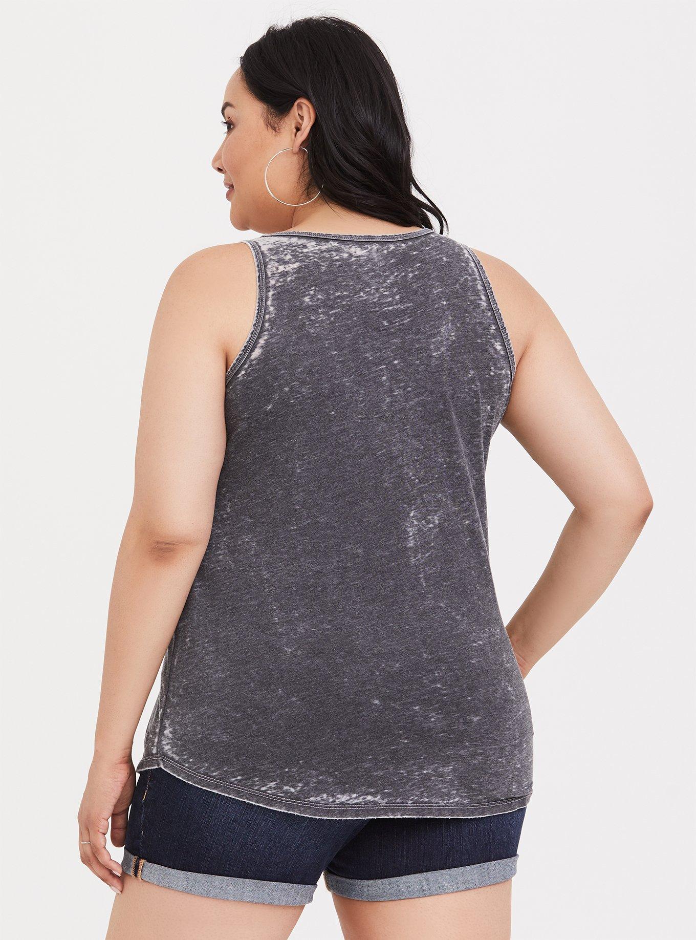 Plus Size Vintage Black Burnout Watermelon Tank, DEEP BLACK, alternate