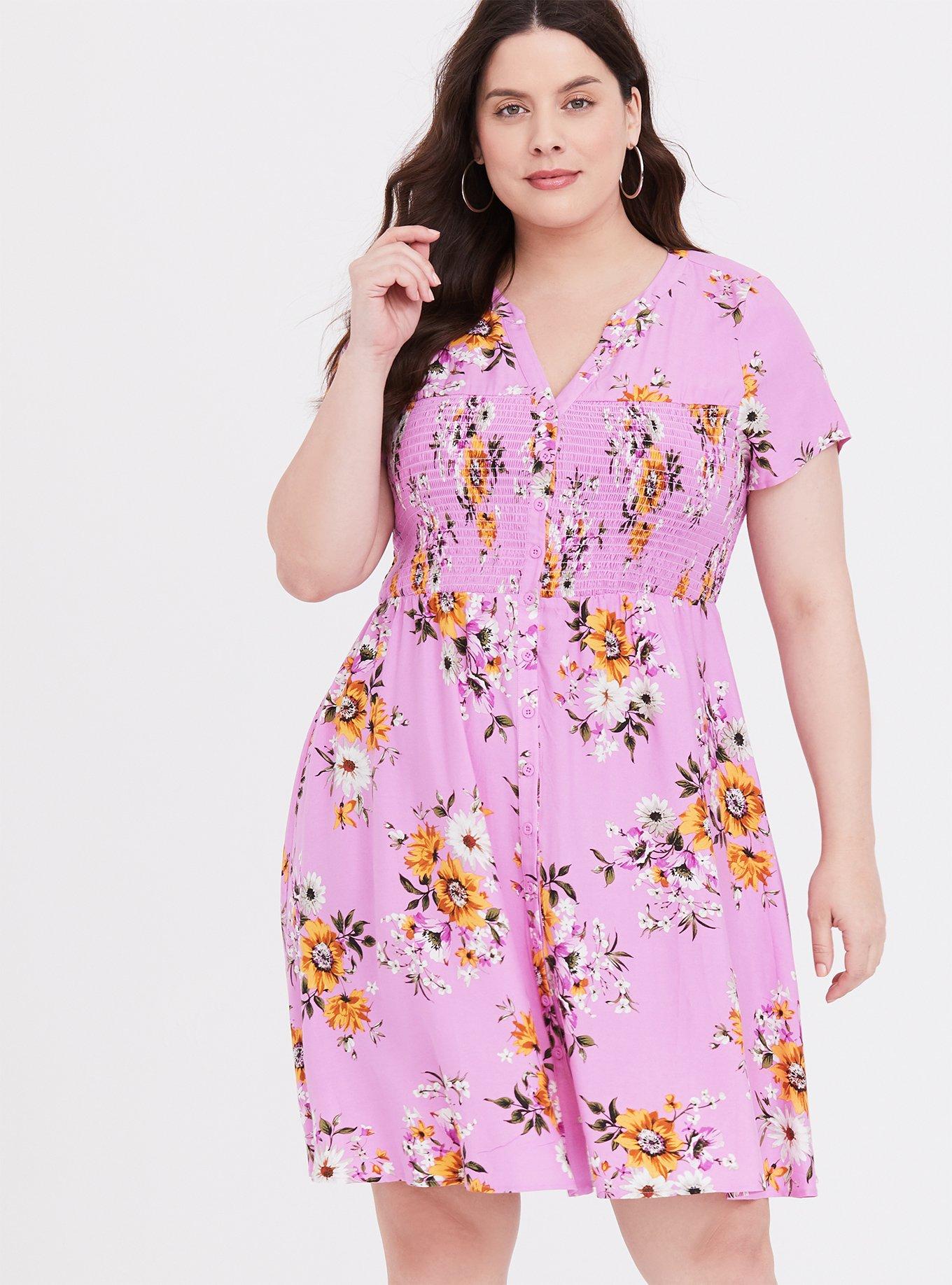 Plus Size - Pink Floral Challis Shirt Dress - Torrid