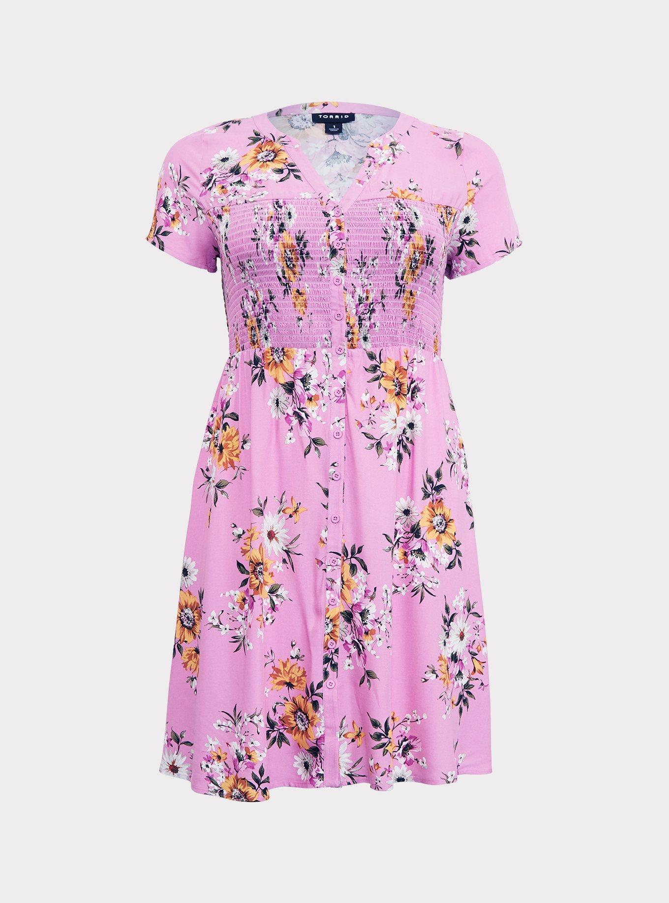 Plus Size - Pink Floral Challis Shirt Dress - Torrid