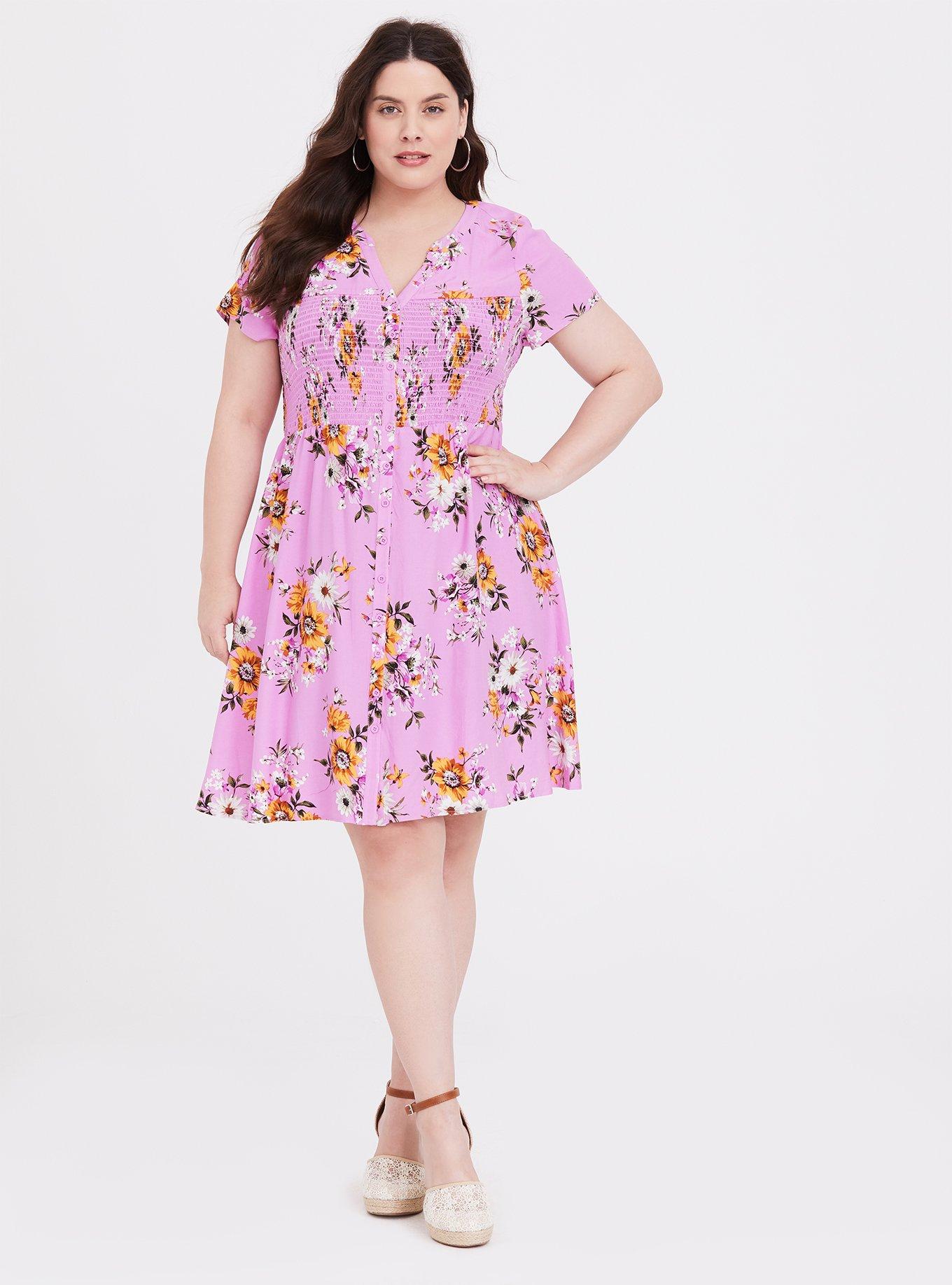 Plus Size - Pink Floral Challis Shirt Dress - Torrid