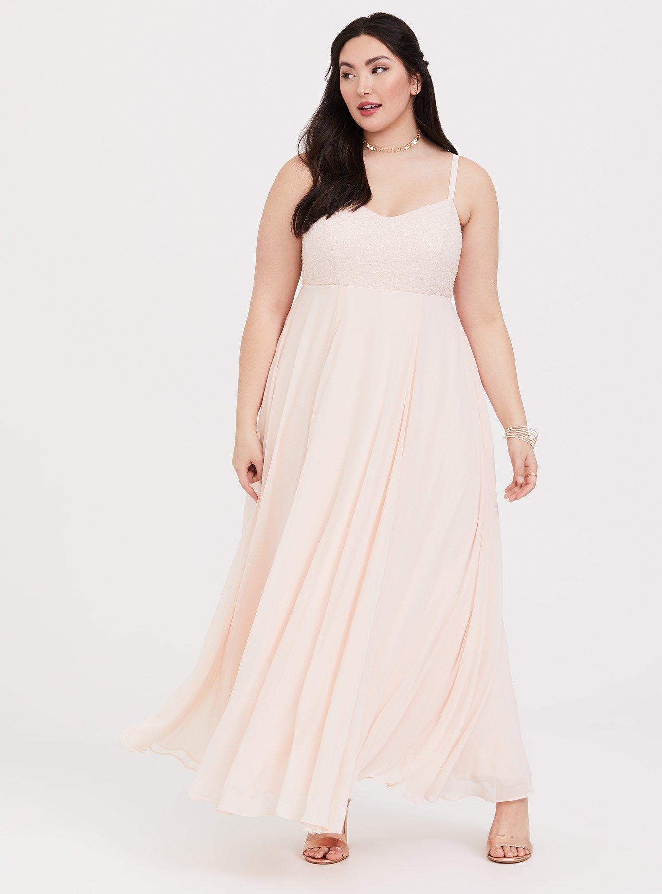 Plus Size - Special Occasion Light Pink Chiffon Beaded Gown - Torrid