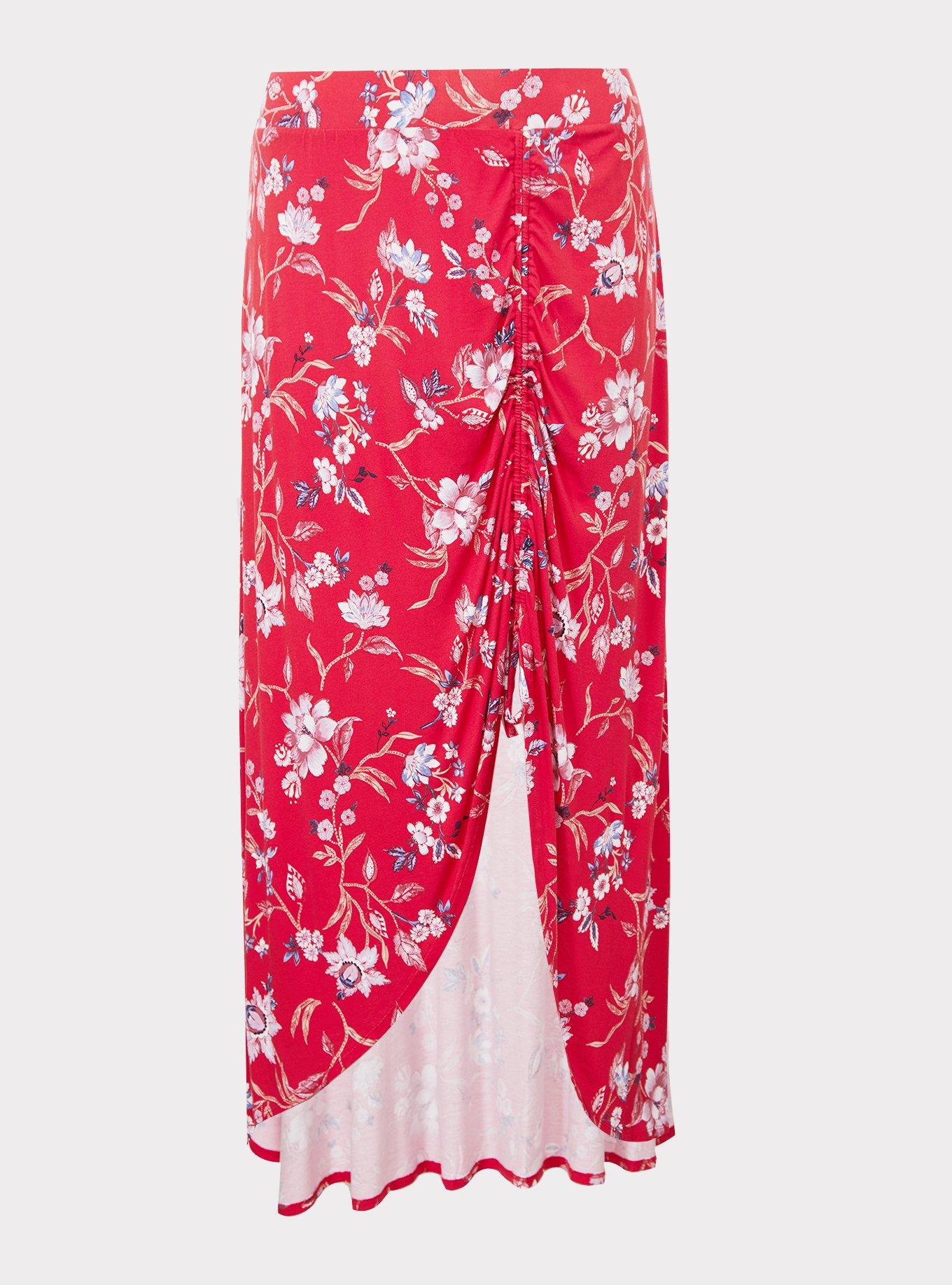 Plus Size - Red Floral Jersey Maxi Skirt - Torrid