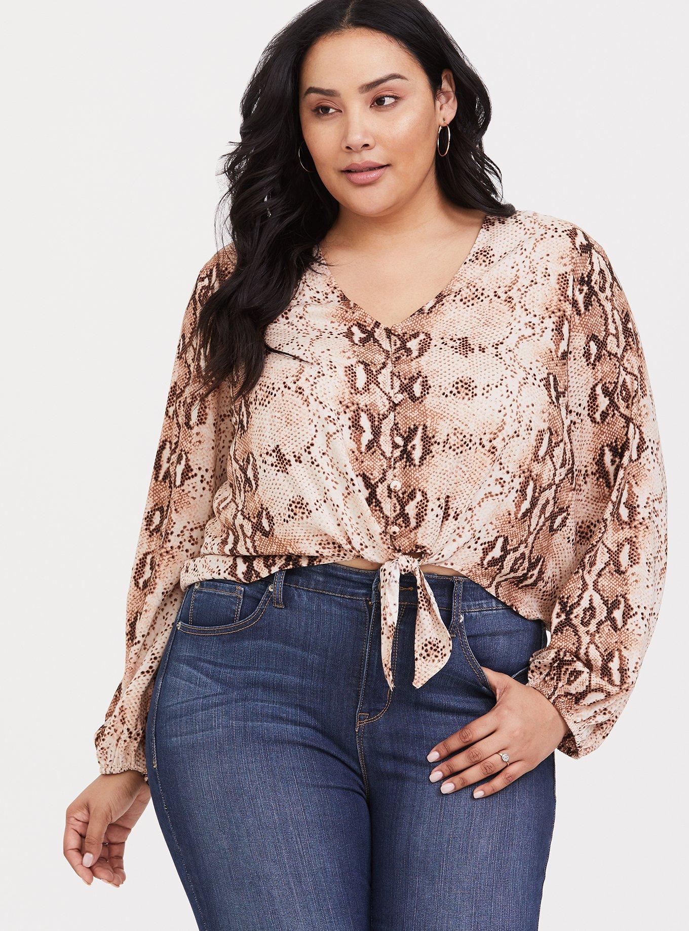 Plus Size Snake Print Tie Front Blouse Torrid