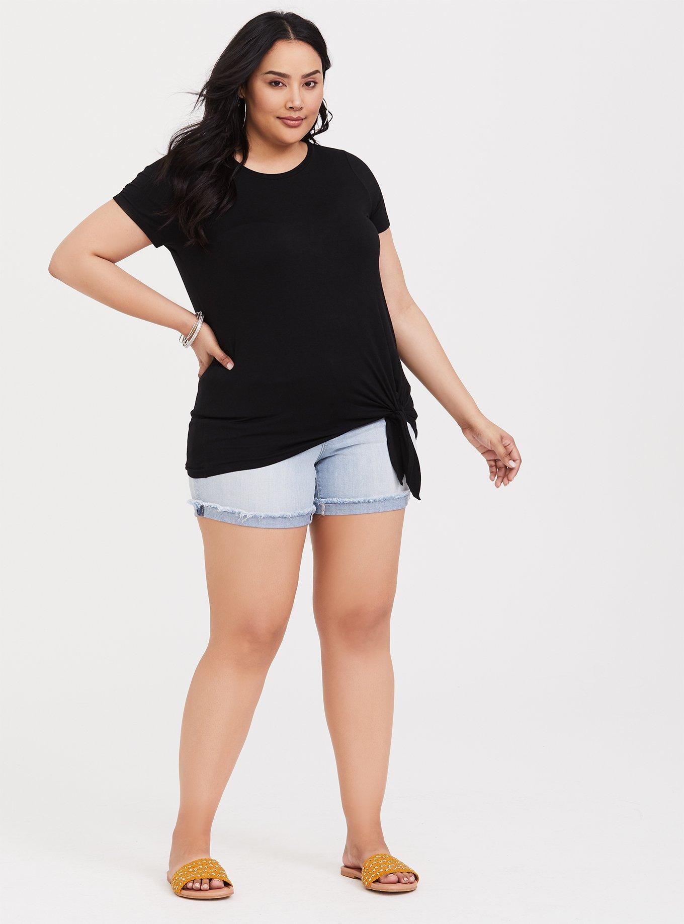 Plus Size Super Soft Black Tie-Front Tee, DEEP BLACK, alternate