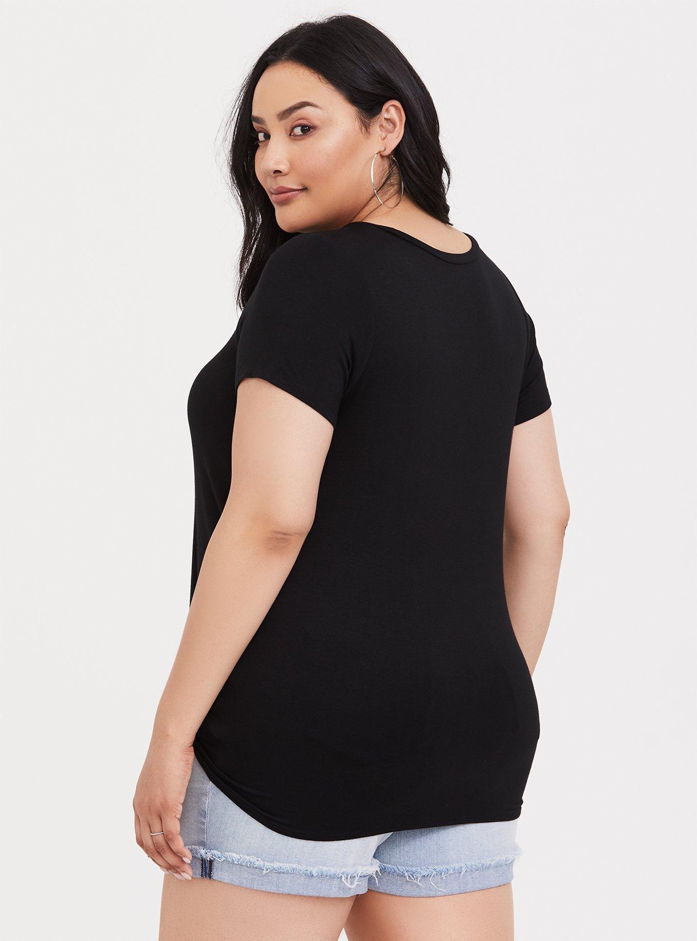Plus Size Super Soft Black Tie-Front Tee, DEEP BLACK, alternate