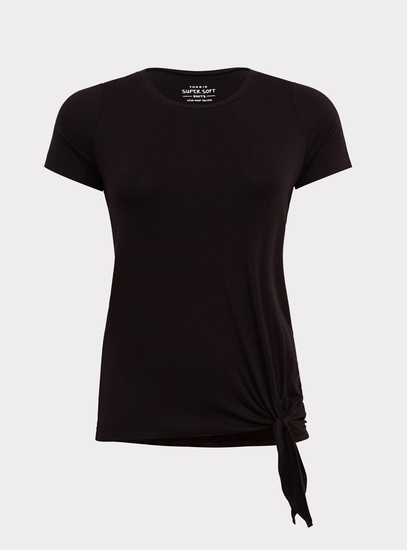 Plus Size Super Soft Black Tie-Front Tee, DEEP BLACK, hi-res