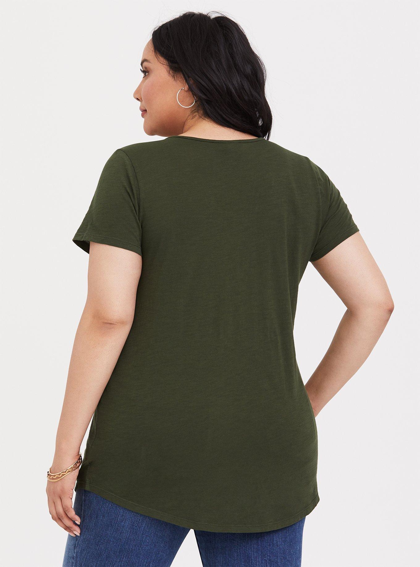 Plus Size Premium Olive Ladder Neck Tee, DEEP DEPTHS, alternate