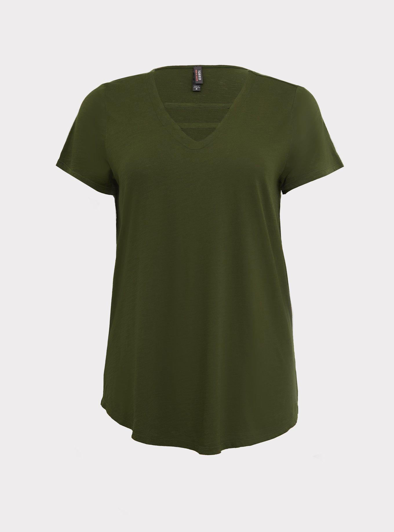 Plus Size Premium Olive Ladder Neck Tee, DEEP DEPTHS, hi-res