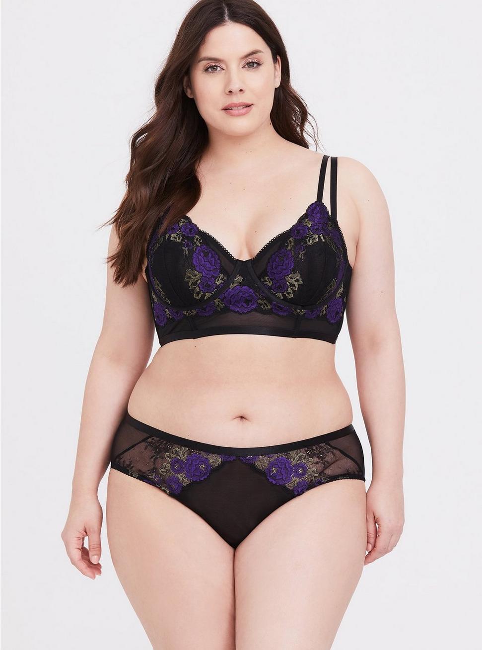 Plus Size - Black & Purple Lace Caged Hipster Panty - Torrid