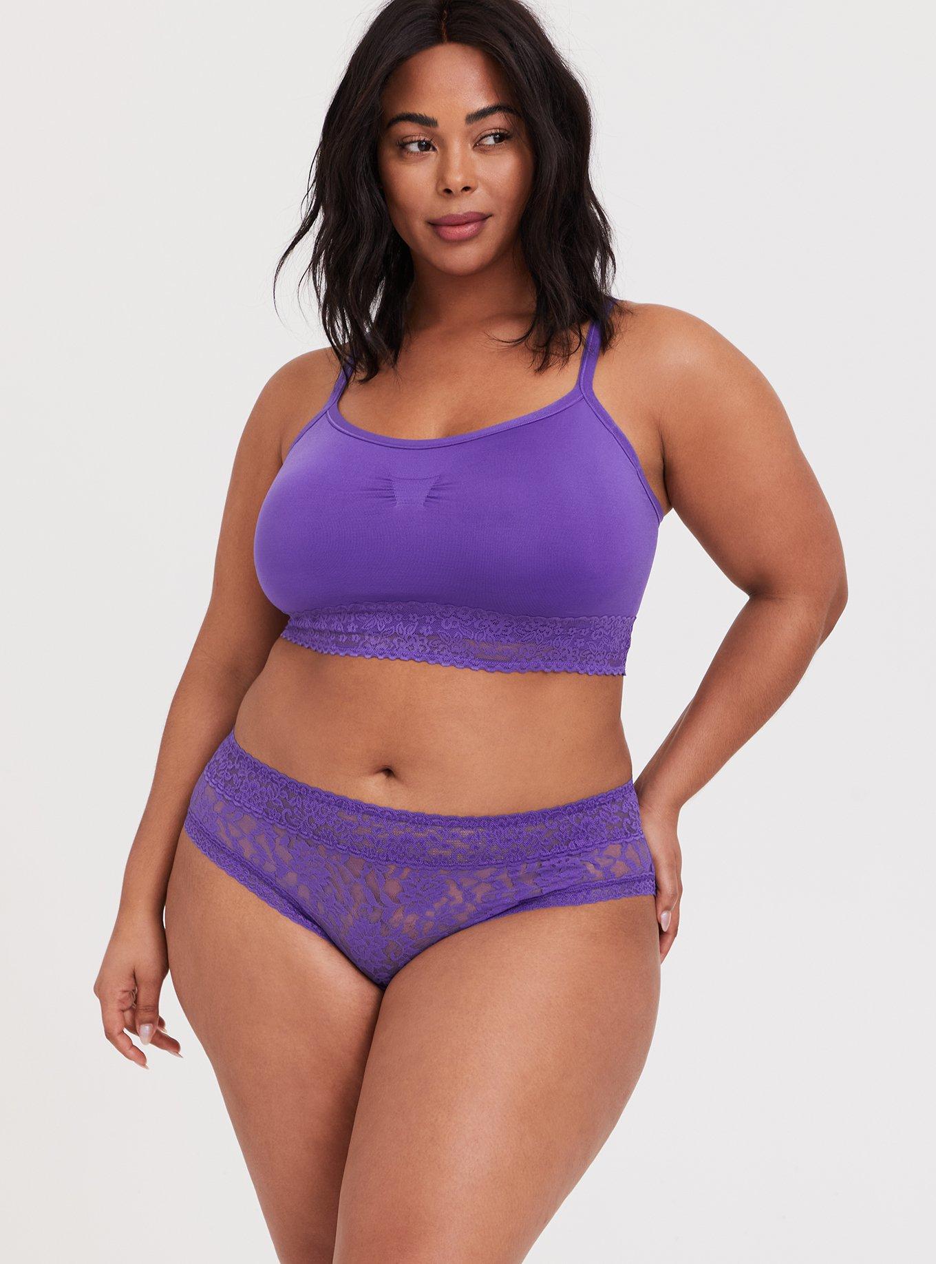 Lightly Lined Seamless Lace Band Bralette, CRYSTAL BALL PURPLE, alternate