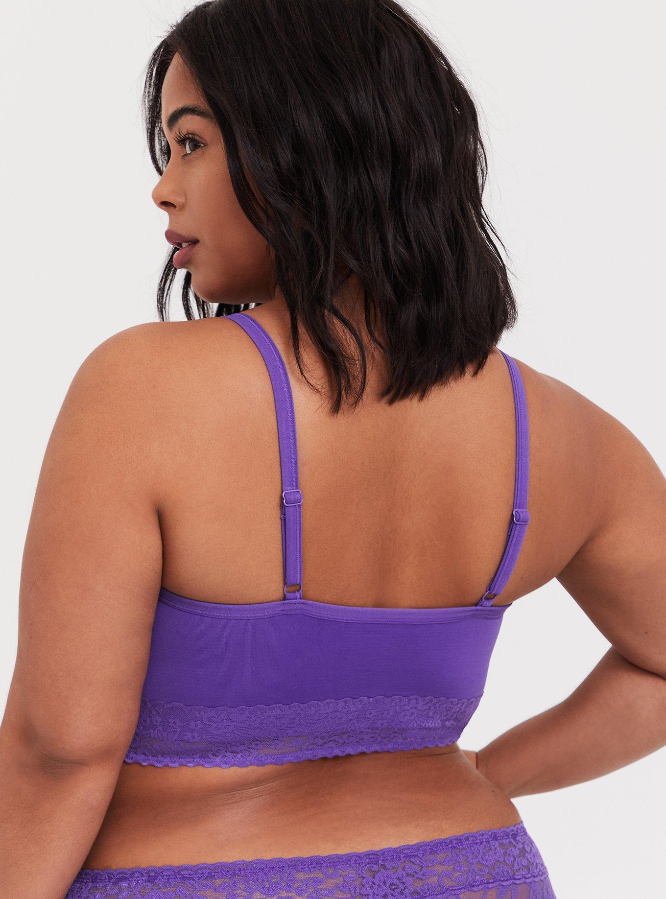 Lightly Lined Seamless Lace Band Bralette, CRYSTAL BALL PURPLE, alternate