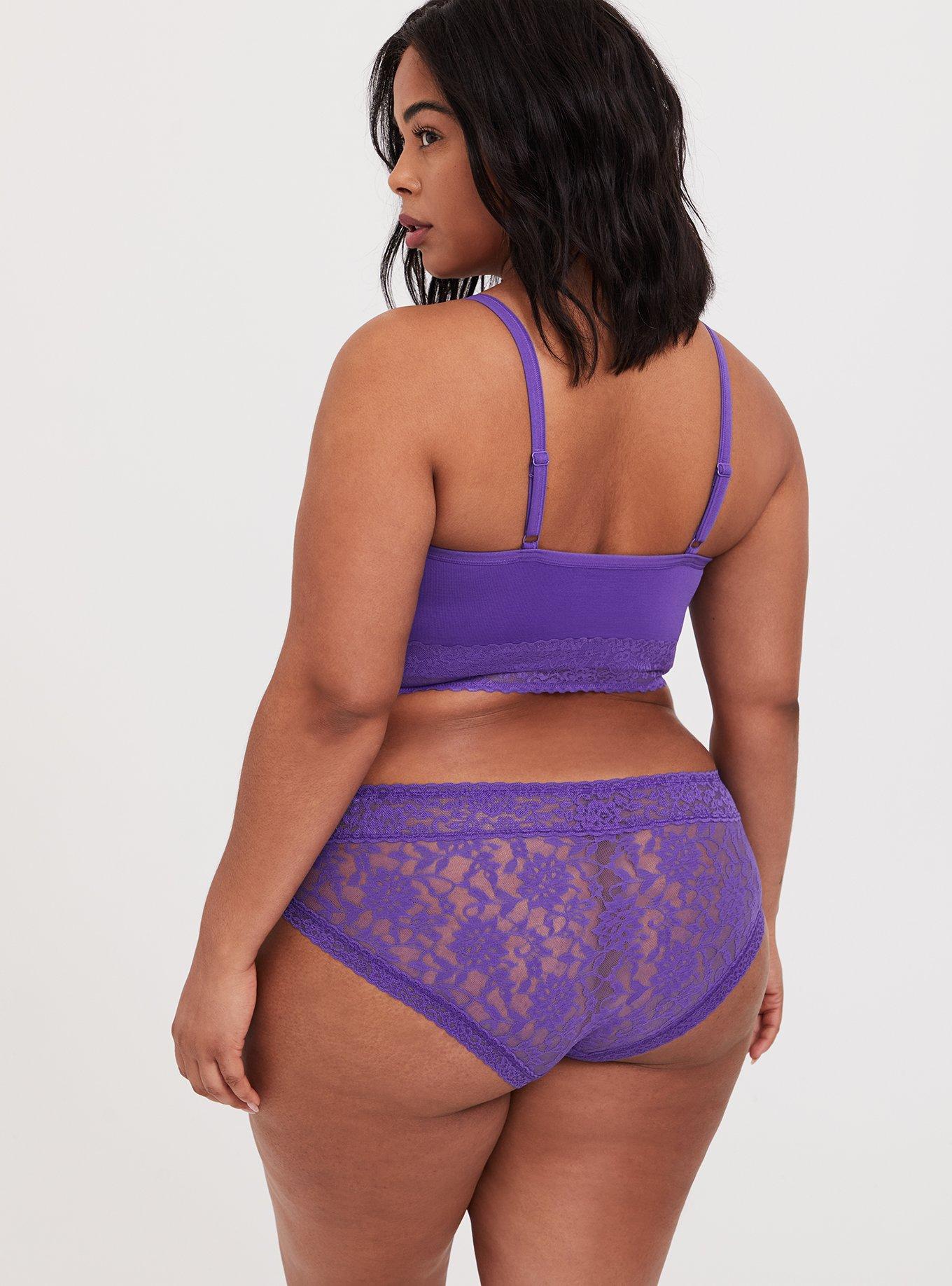 Lightly Lined Seamless Lace Band Bralette, CRYSTAL BALL PURPLE, alternate