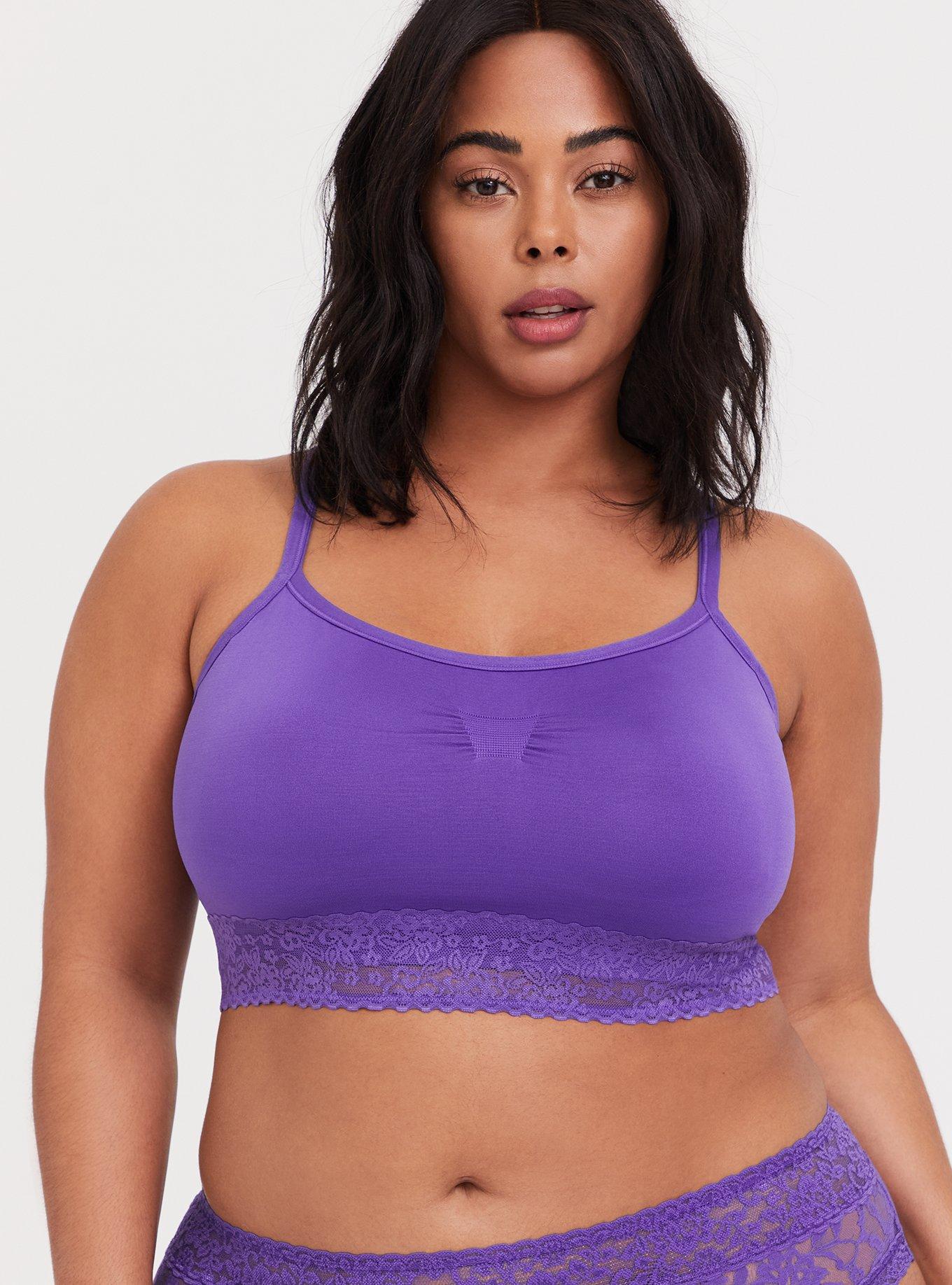 Lightly Lined Seamless Lace Band Bralette, CRYSTAL BALL PURPLE, hi-res